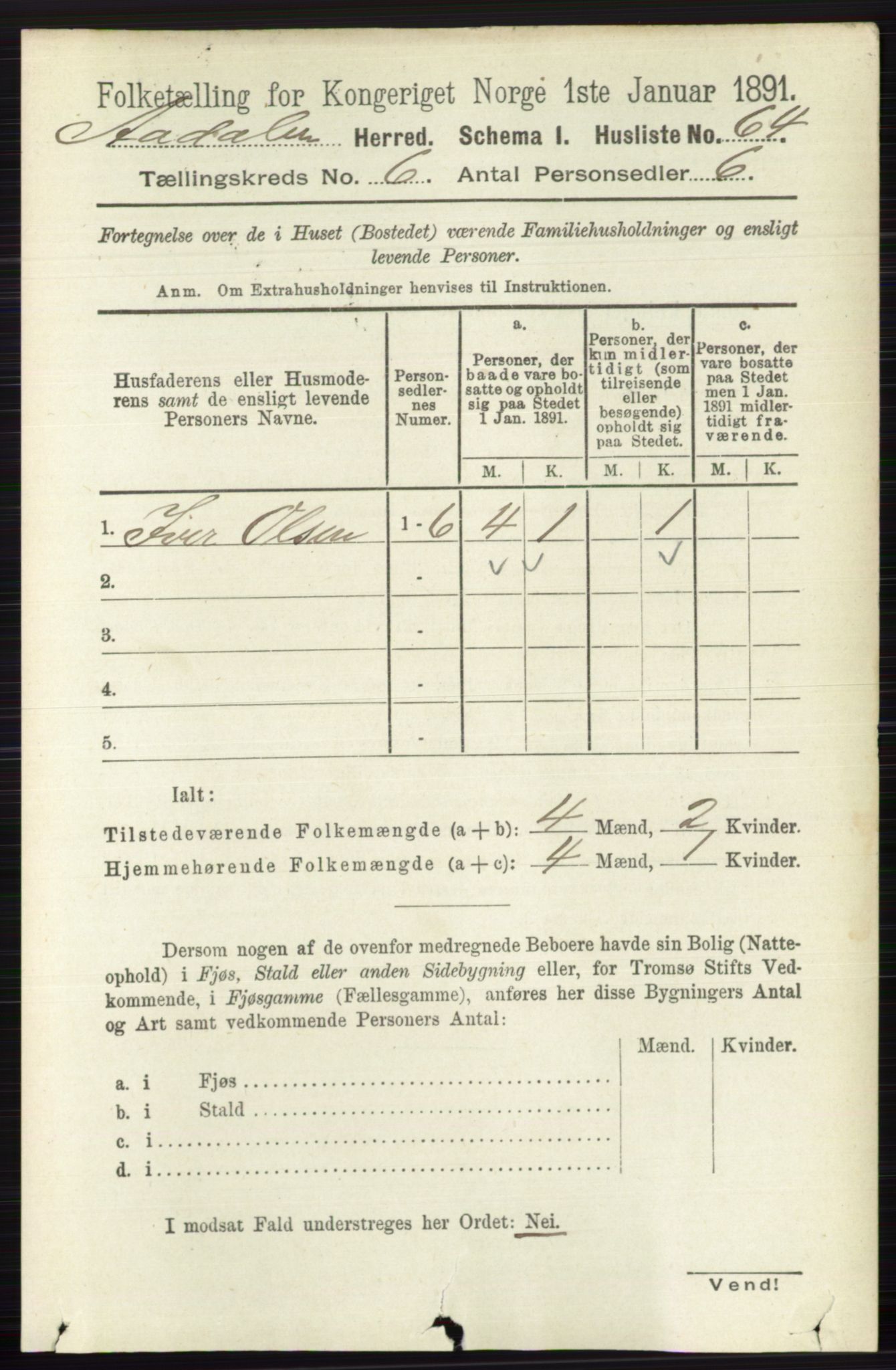 RA, 1891 census for 0614 Ådal, 1891, p. 2603