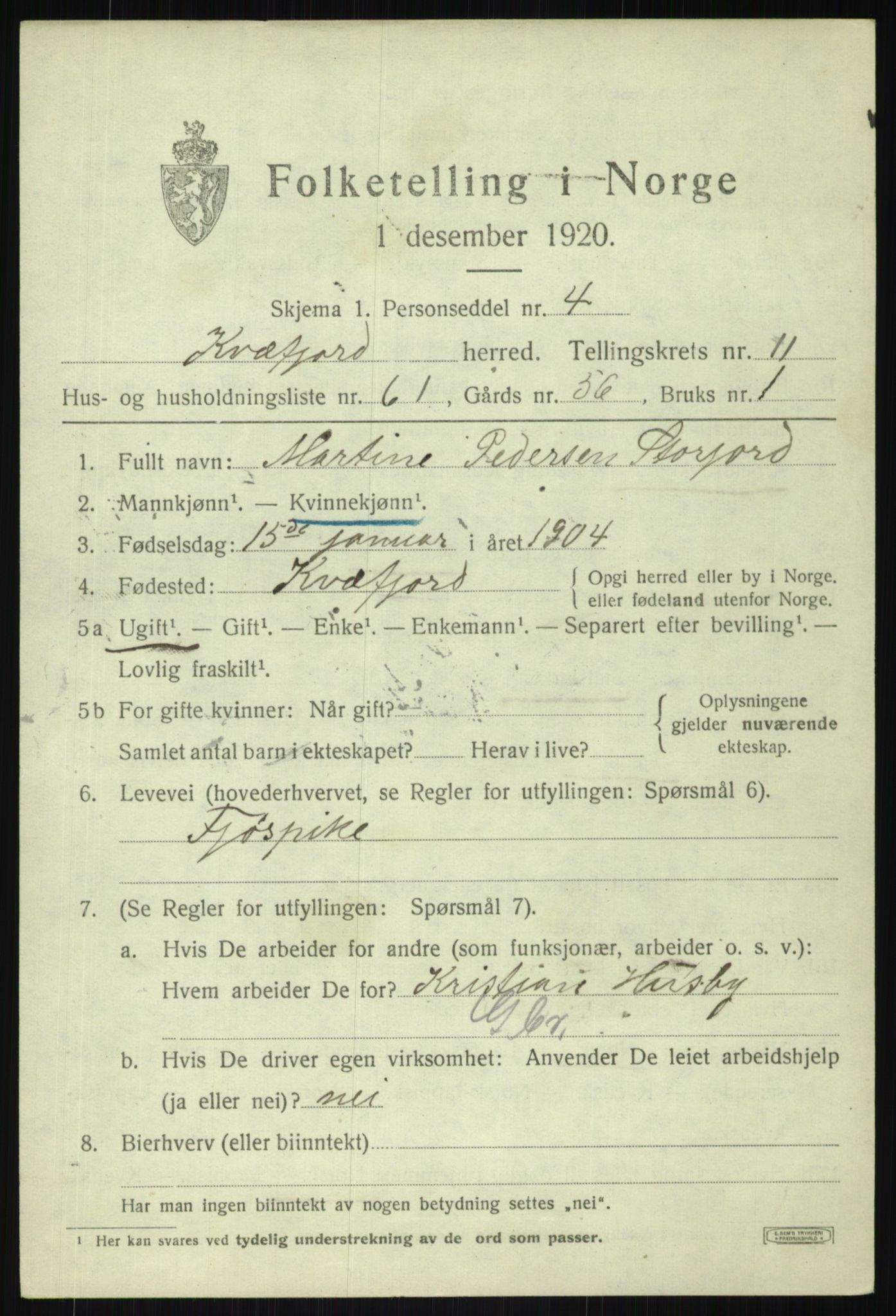 SATØ, 1920 census for Kvæfjord, 1920, p. 5737