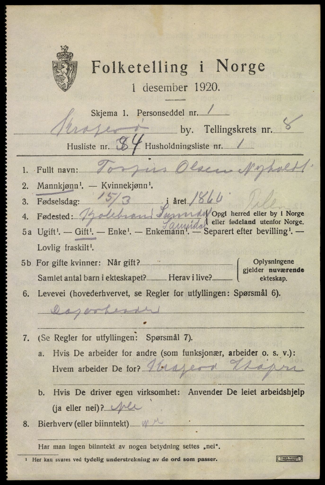 SAKO, 1920 census for Kragerø, 1920, p. 11971