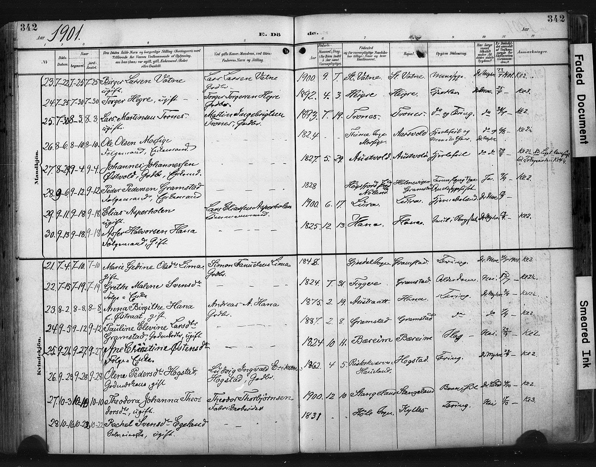 Høyland sokneprestkontor, AV/SAST-A-101799/001/30BA/L0015: Parish register (official) no. A 14, 1899-1911, p. 342