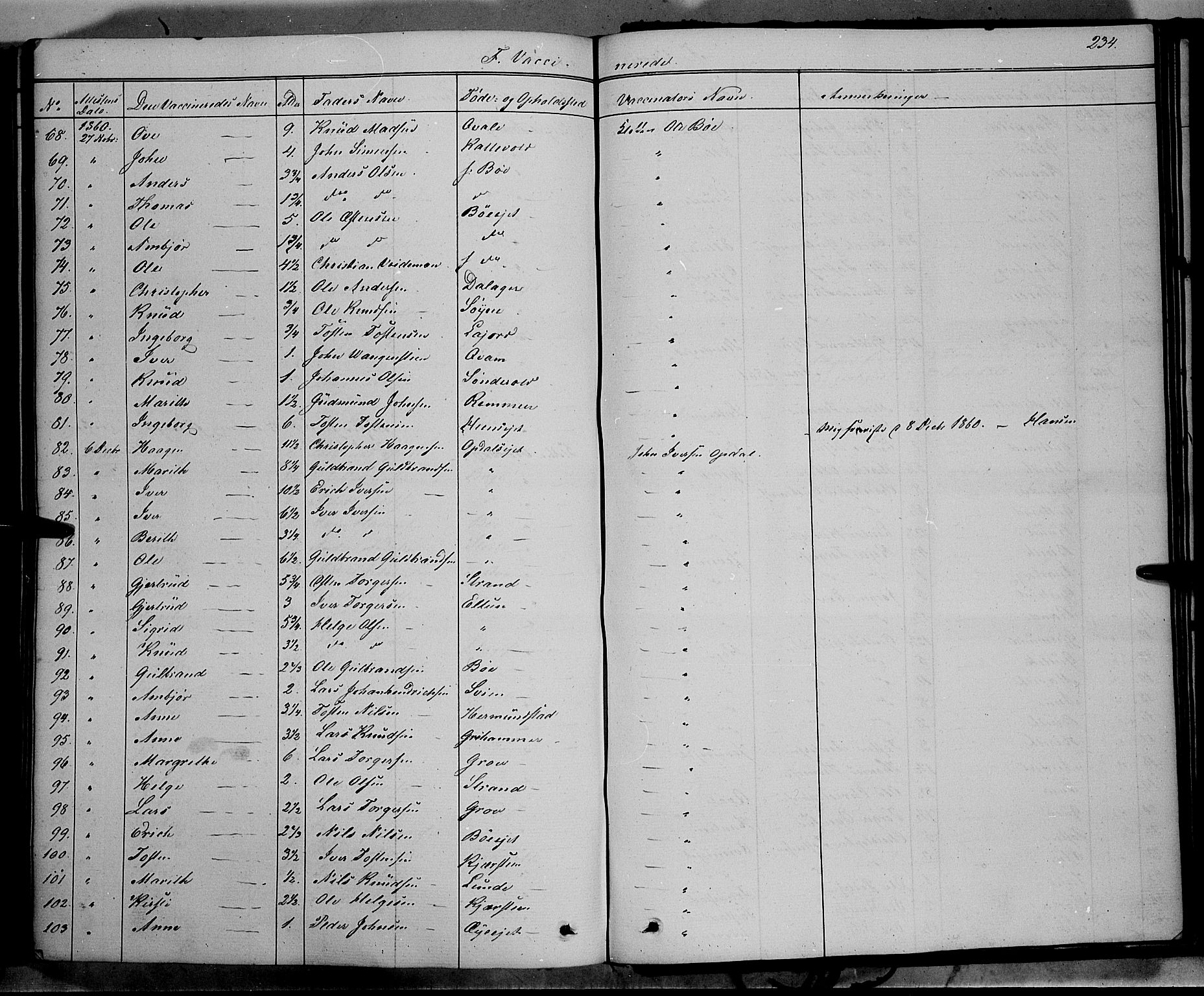 Vang prestekontor, Valdres, AV/SAH-PREST-140/H/Ha/L0006: Parish register (official) no. 6, 1846-1864, p. 234