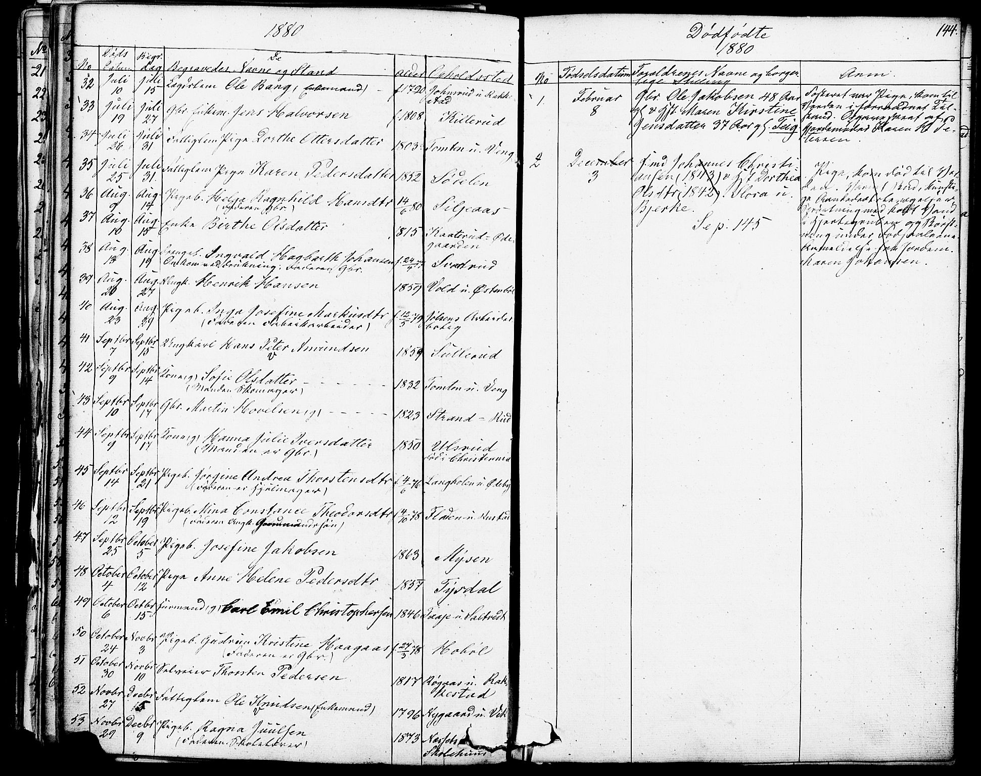 Enebakk prestekontor Kirkebøker, AV/SAO-A-10171c/F/Fa/L0013: Parish register (official) no. I 13, 1832-1882, p. 144