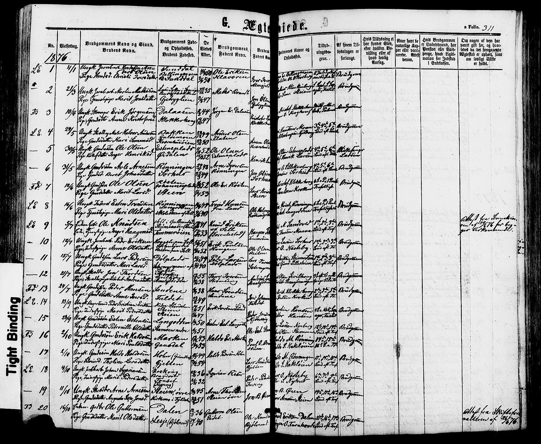Alvdal prestekontor, SAH/PREST-060/H/Ha/Haa/L0001: Parish register (official) no. 1, 1863-1882, p. 311