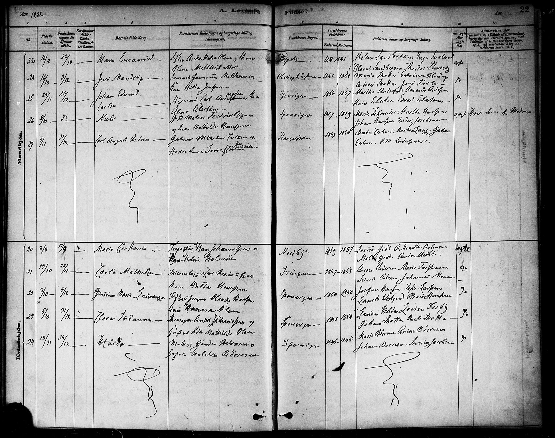 Berg prestekontor Kirkebøker, AV/SAO-A-10902/F/Fa/L0006: Parish register (official) no. I 6, 1878-1887, p. 22