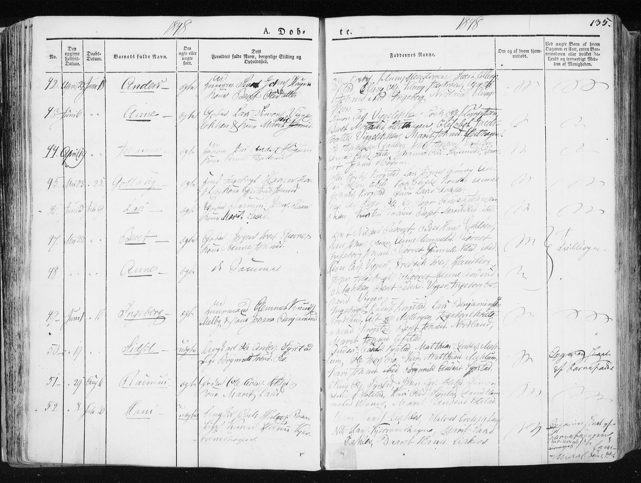 Ministerialprotokoller, klokkerbøker og fødselsregistre - Sør-Trøndelag, AV/SAT-A-1456/665/L0771: Parish register (official) no. 665A06, 1830-1856, p. 135