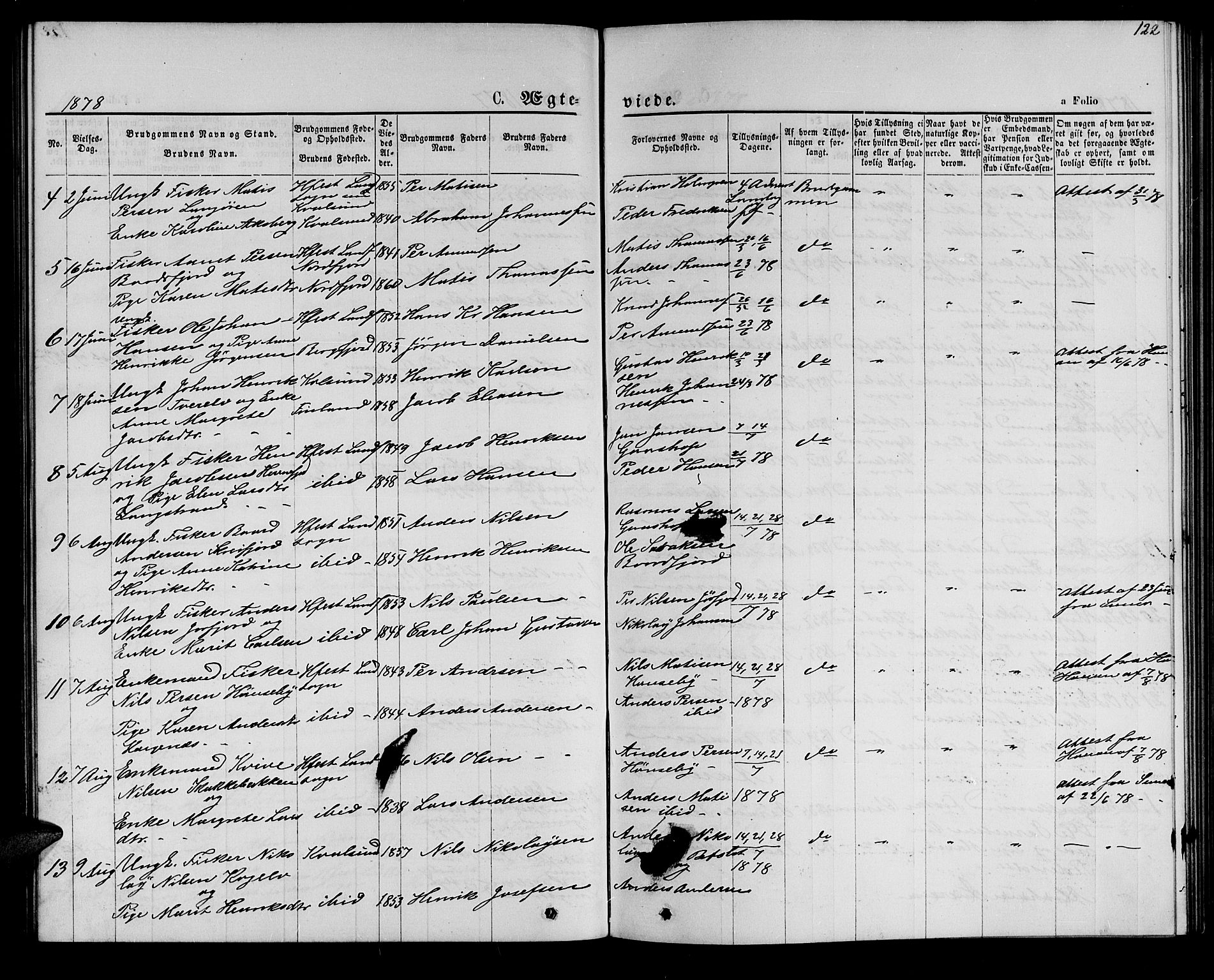 Hammerfest sokneprestkontor, AV/SATØ-S-1347/H/Hb/L0005.klokk: Parish register (copy) no. 5, 1869-1884, p. 122