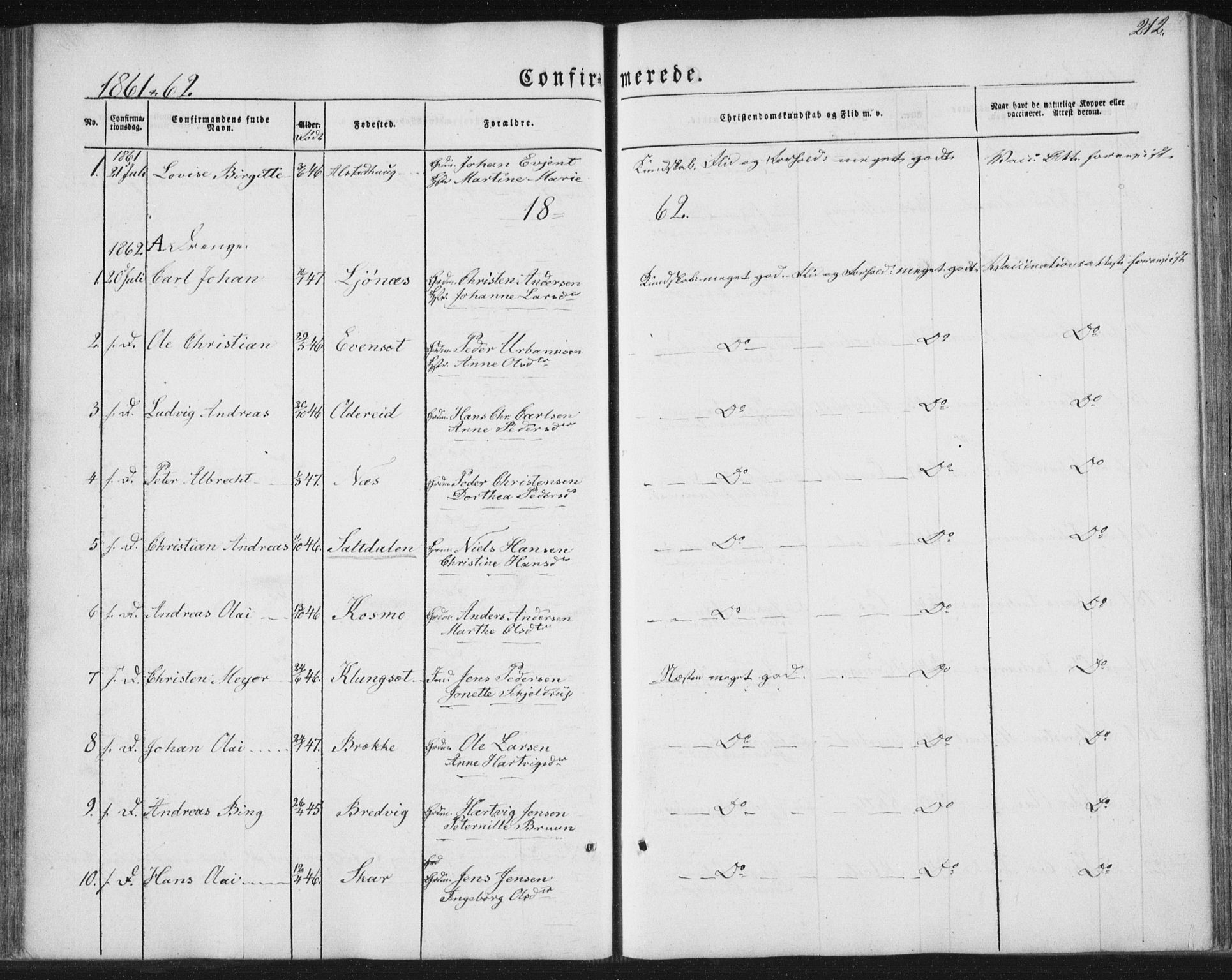 Ministerialprotokoller, klokkerbøker og fødselsregistre - Nordland, SAT/A-1459/852/L0738: Parish register (official) no. 852A08, 1849-1865, p. 212