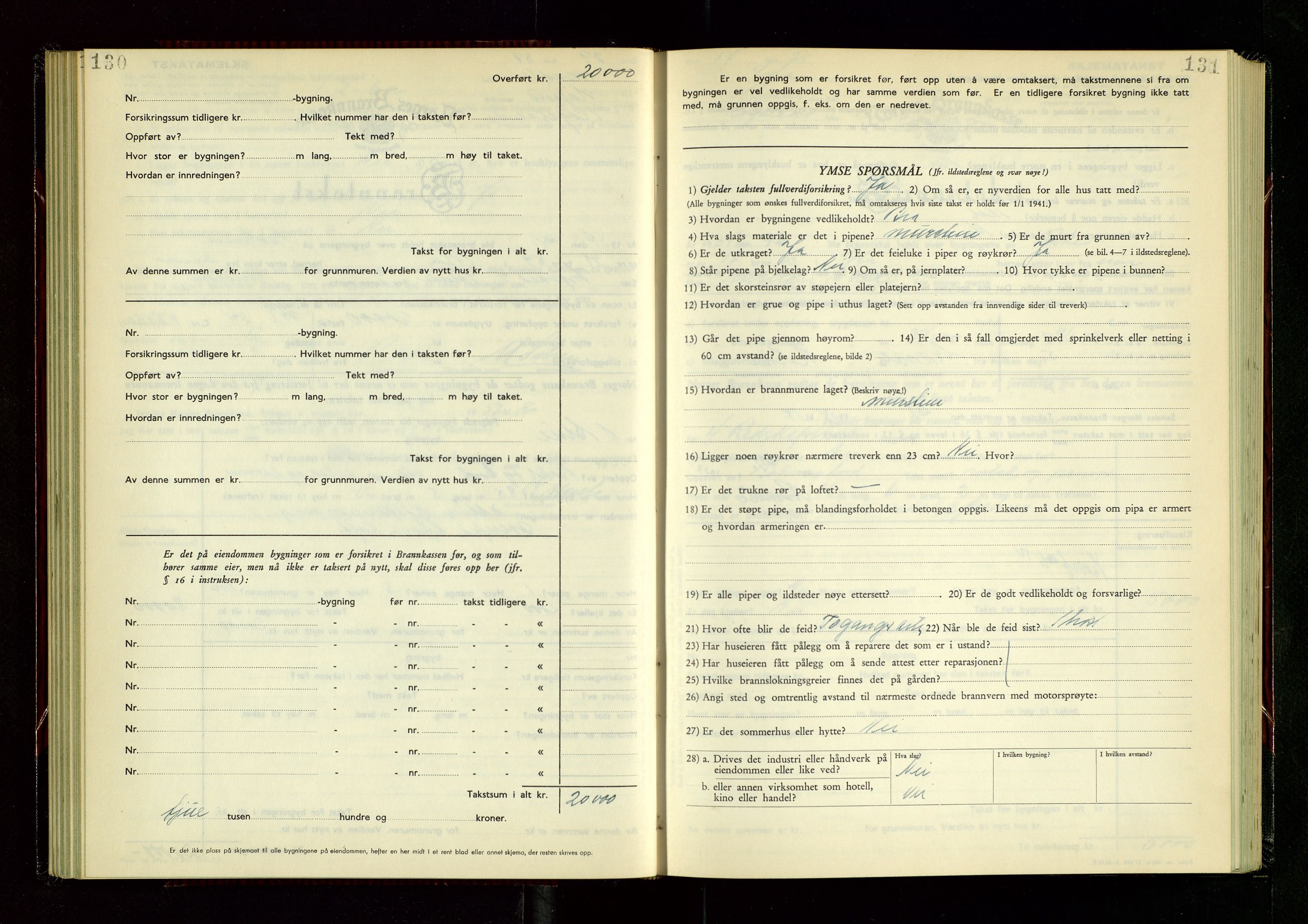 Håland lensmannskontor, SAST/A-100100/Gob/L0014: "Branntakstprotokoll" - skjematakst, 1951-1955, p. 130-131