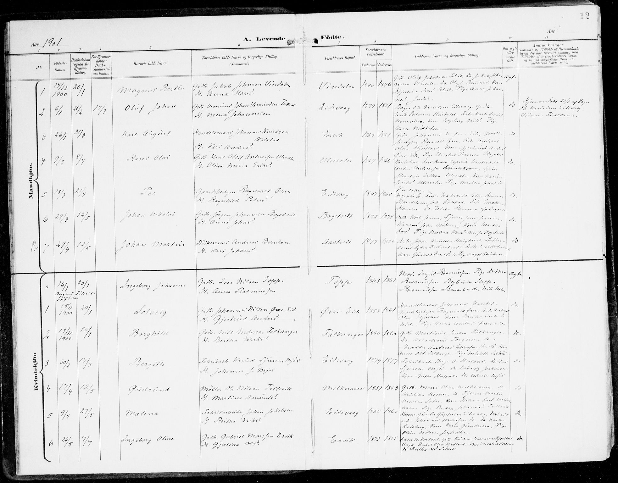 Hamre sokneprestembete, SAB/A-75501/H/Ha/Haa/Haad/L0002: Parish register (official) no. D 2, 1899-1916, p. 12