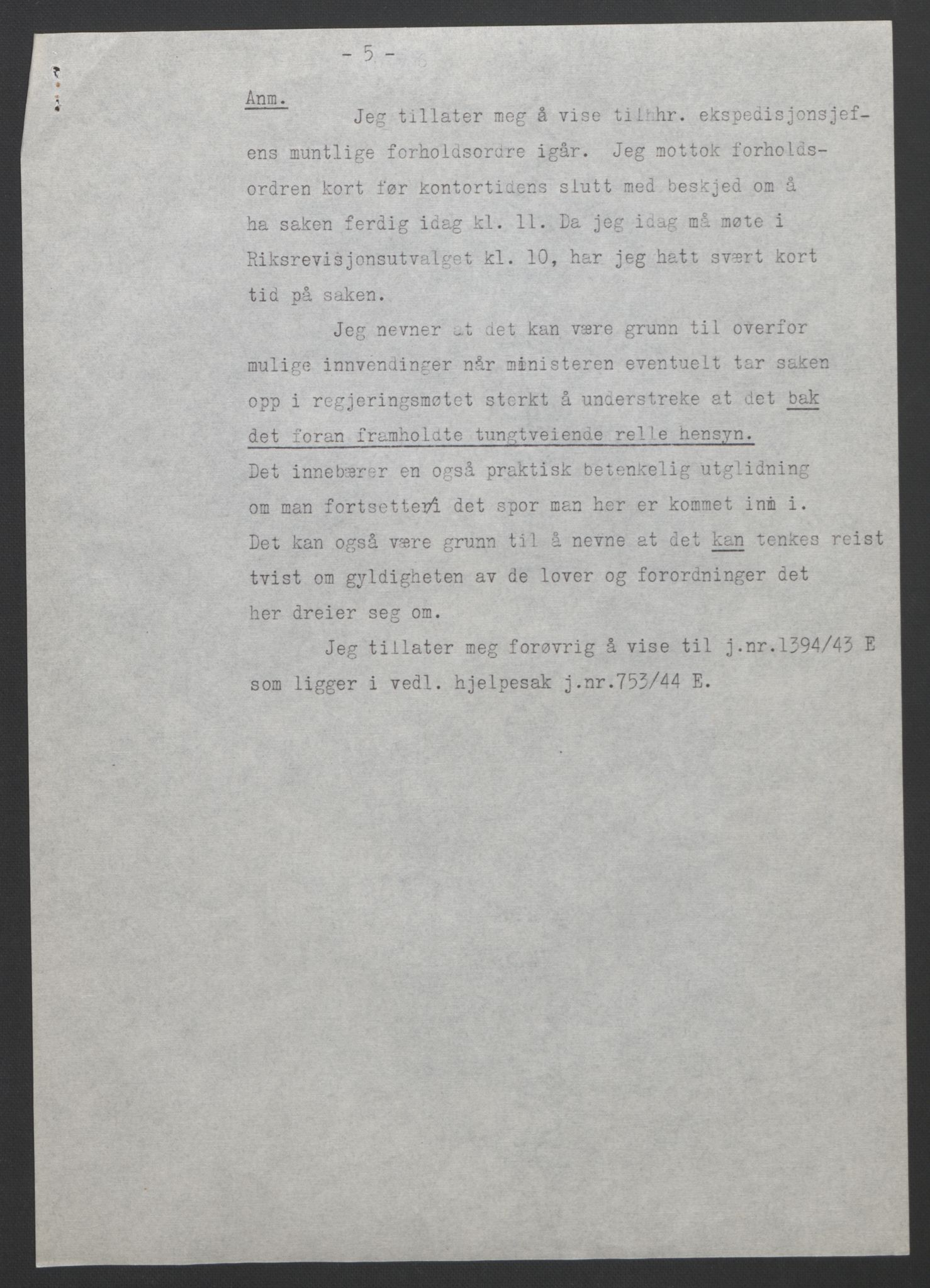 NS-administrasjonen 1940-1945 (Statsrådsekretariatet, de kommisariske statsråder mm), AV/RA-S-4279/D/Db/L0111/0003: Saker fra krigsårene / Journal, 1940-1945, p. 185