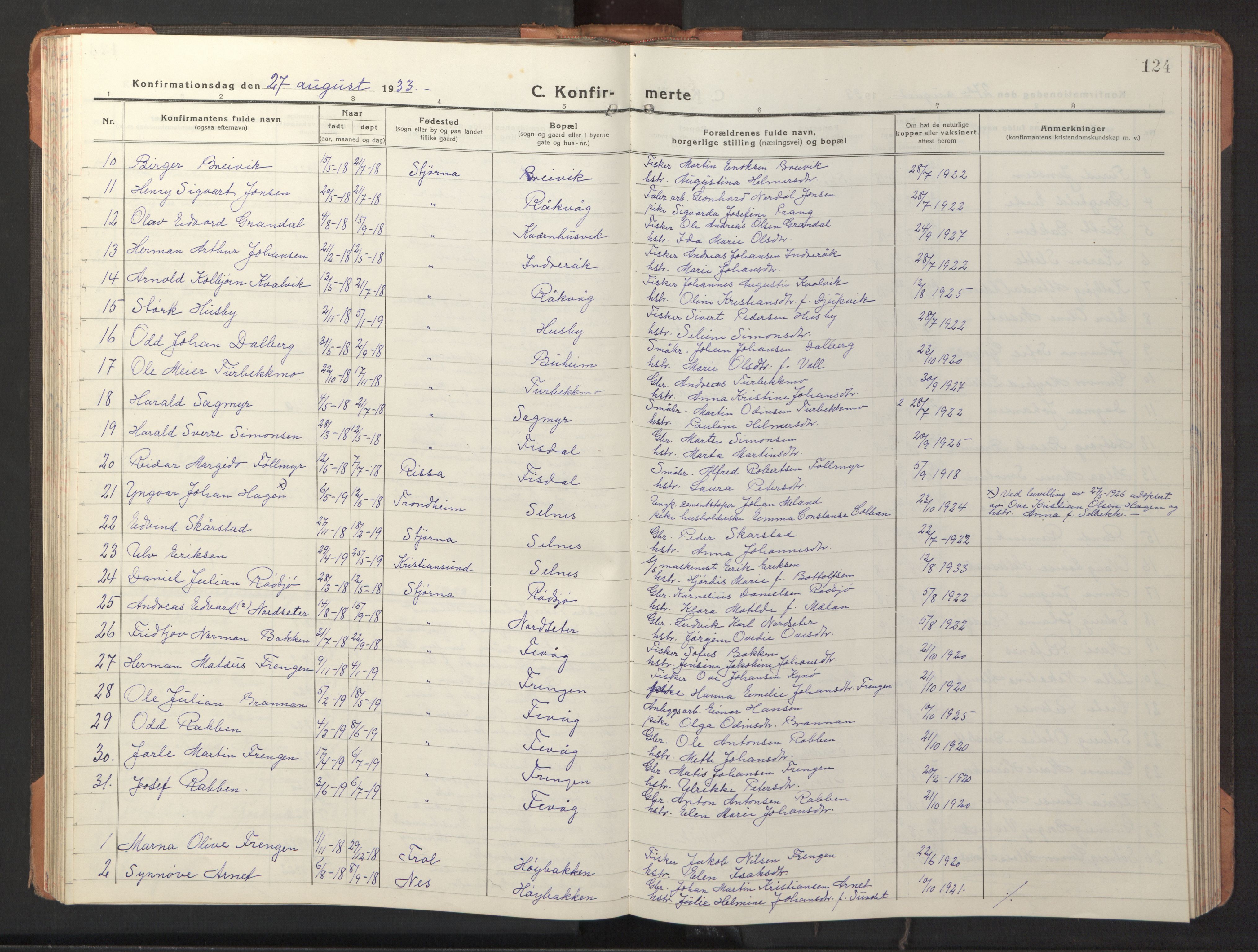 Ministerialprotokoller, klokkerbøker og fødselsregistre - Sør-Trøndelag, SAT/A-1456/653/L0658: Parish register (copy) no. 653C02, 1919-1947, p. 124