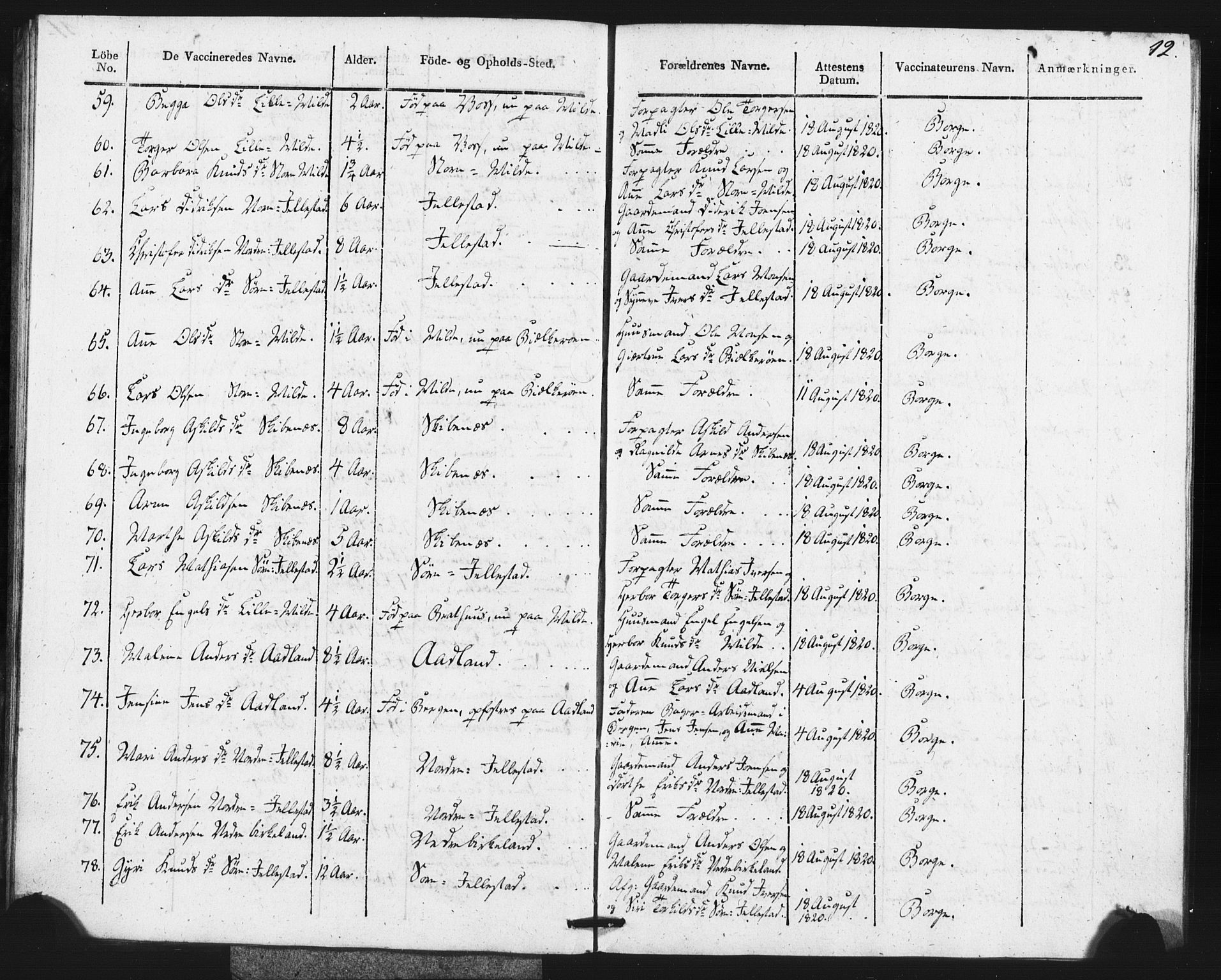 Fana Sokneprestembete, AV/SAB-A-75101/H/Haa/Haaa/L0013: Parish register (official) no. A 13, 1819-1833, p. 12