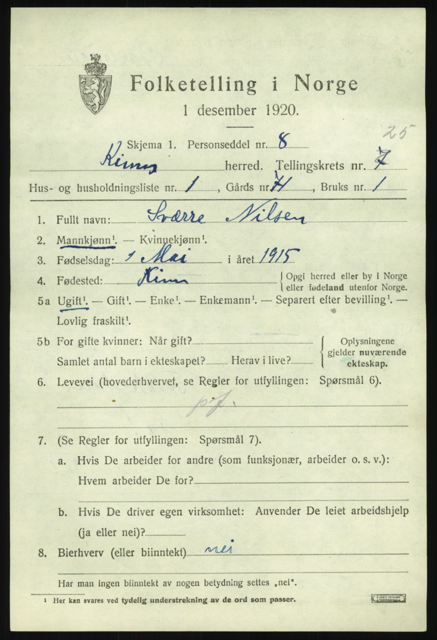 SAB, 1920 census for Kinn, 1920, p. 8719