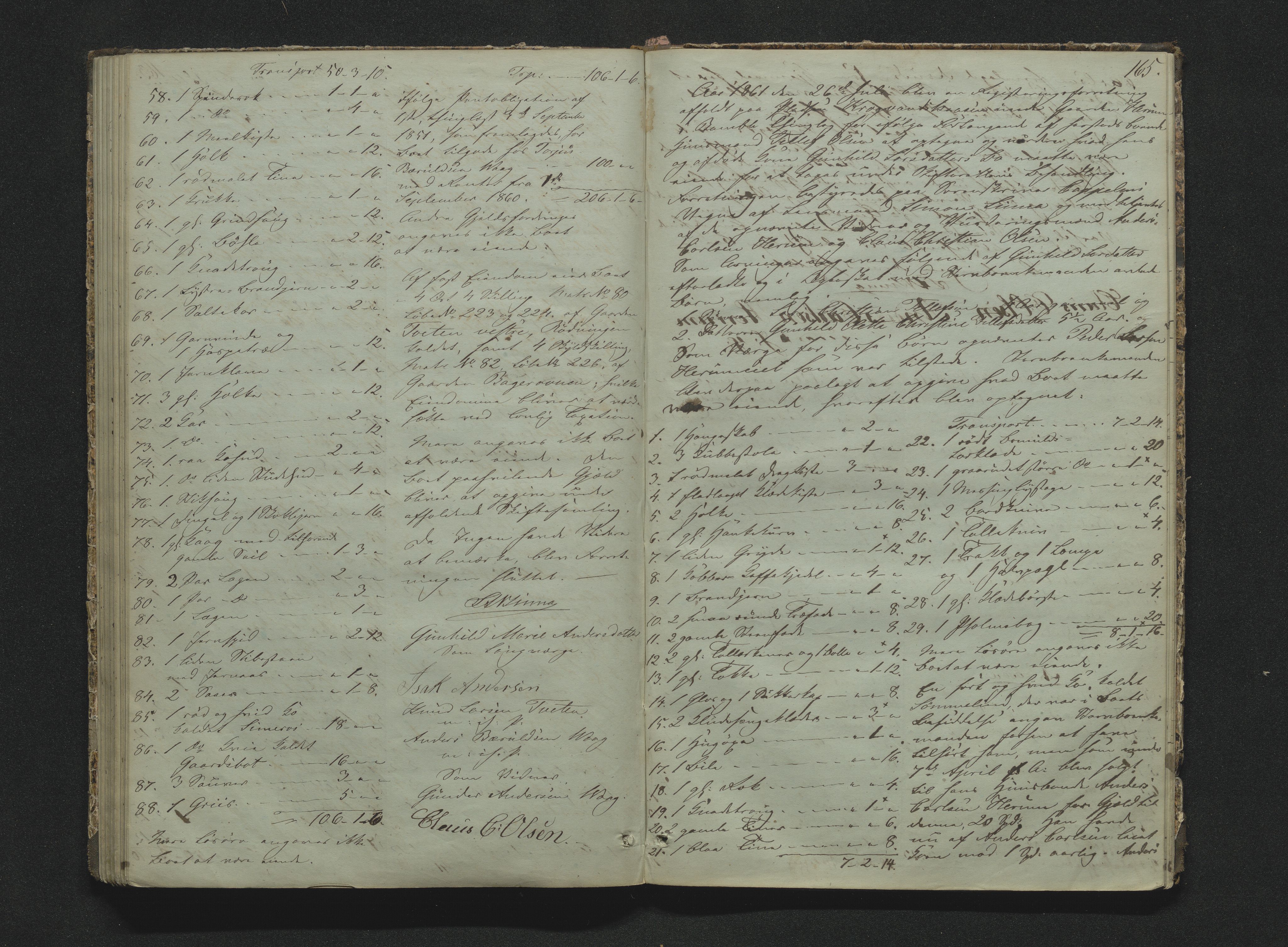 Bamble sorenskriveri, AV/SAKO-A-214/H/Hb/Hbb/Hbbb/L0001/0002: Skifteregisteringsprotokoll  / Skifteregisteringsprotokoll 2, 1847-1868, p. 164-165