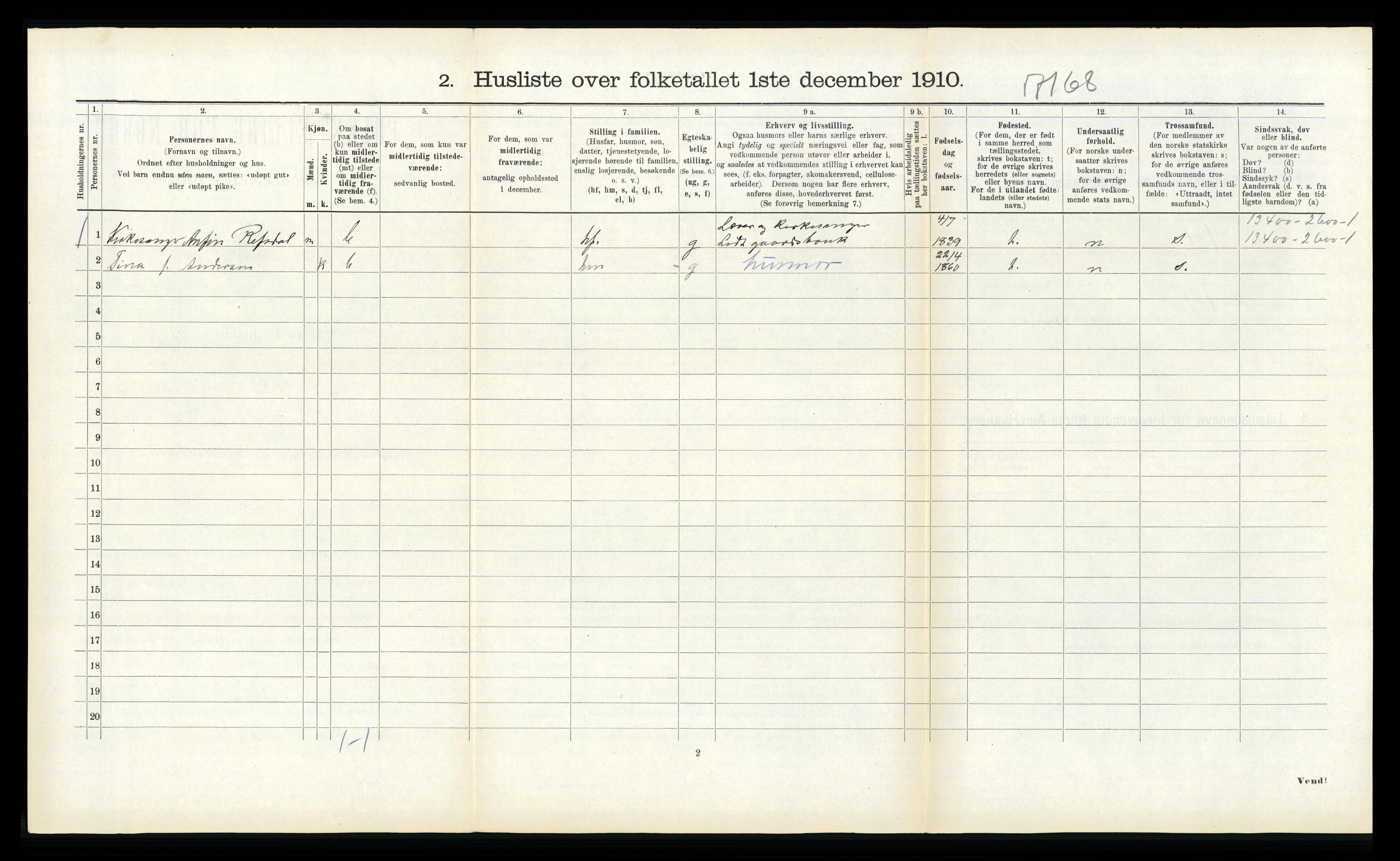 RA, 1910 census for Vik, 1910, p. 412