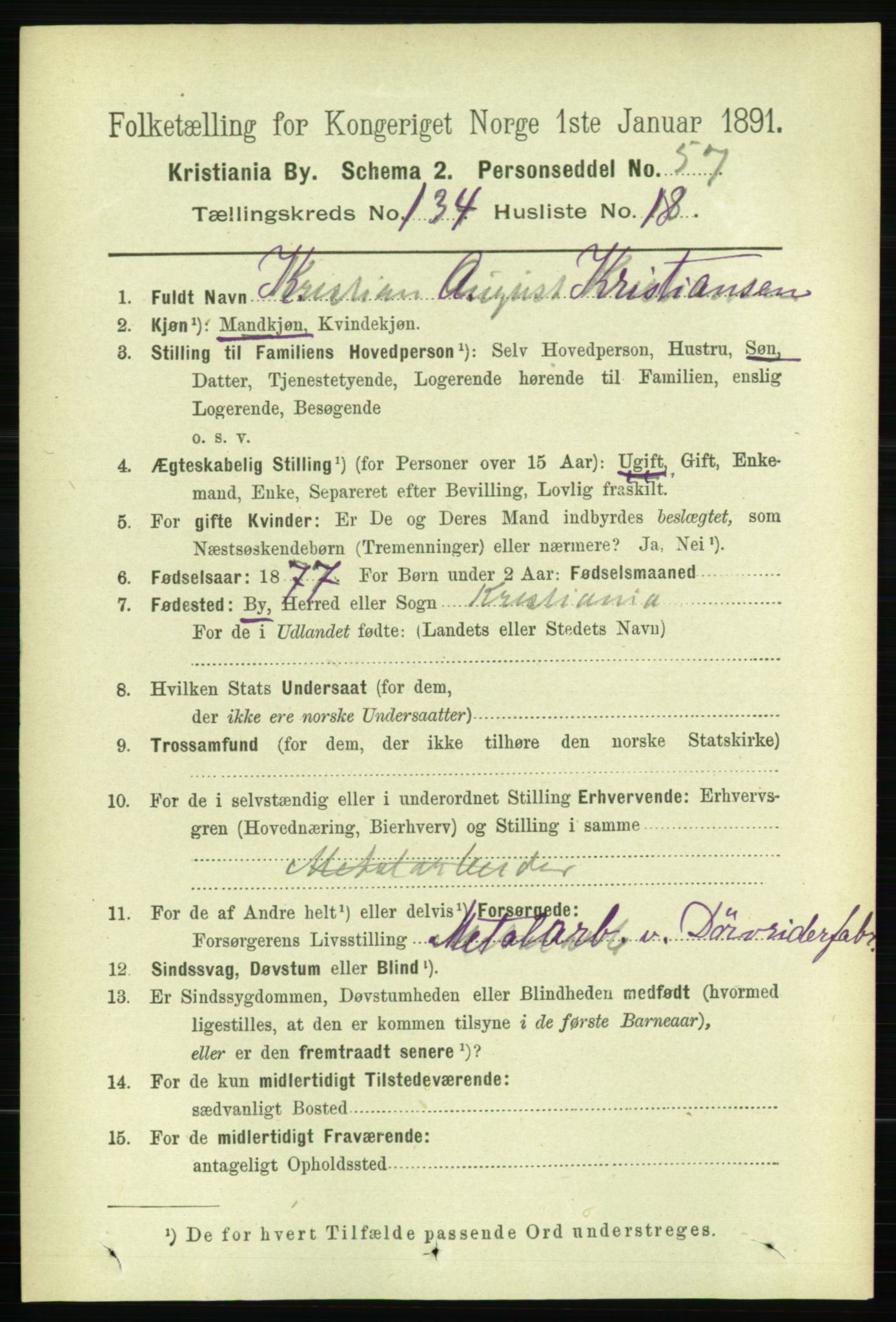 RA, 1891 census for 0301 Kristiania, 1891, p. 73816