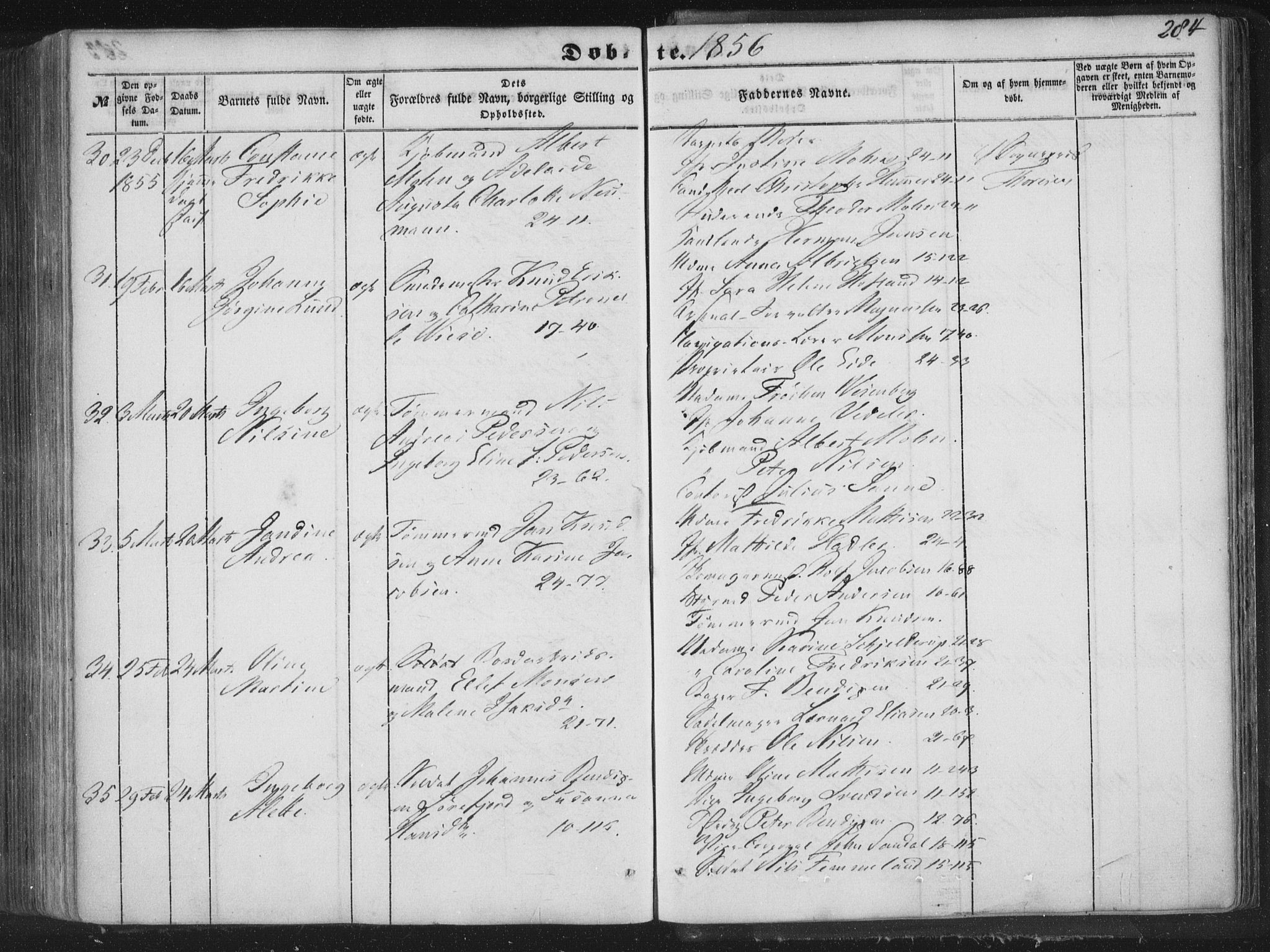 Korskirken sokneprestembete, AV/SAB-A-76101/H/Haa/L0017: Parish register (official) no. B 3, 1851-1857, p. 284