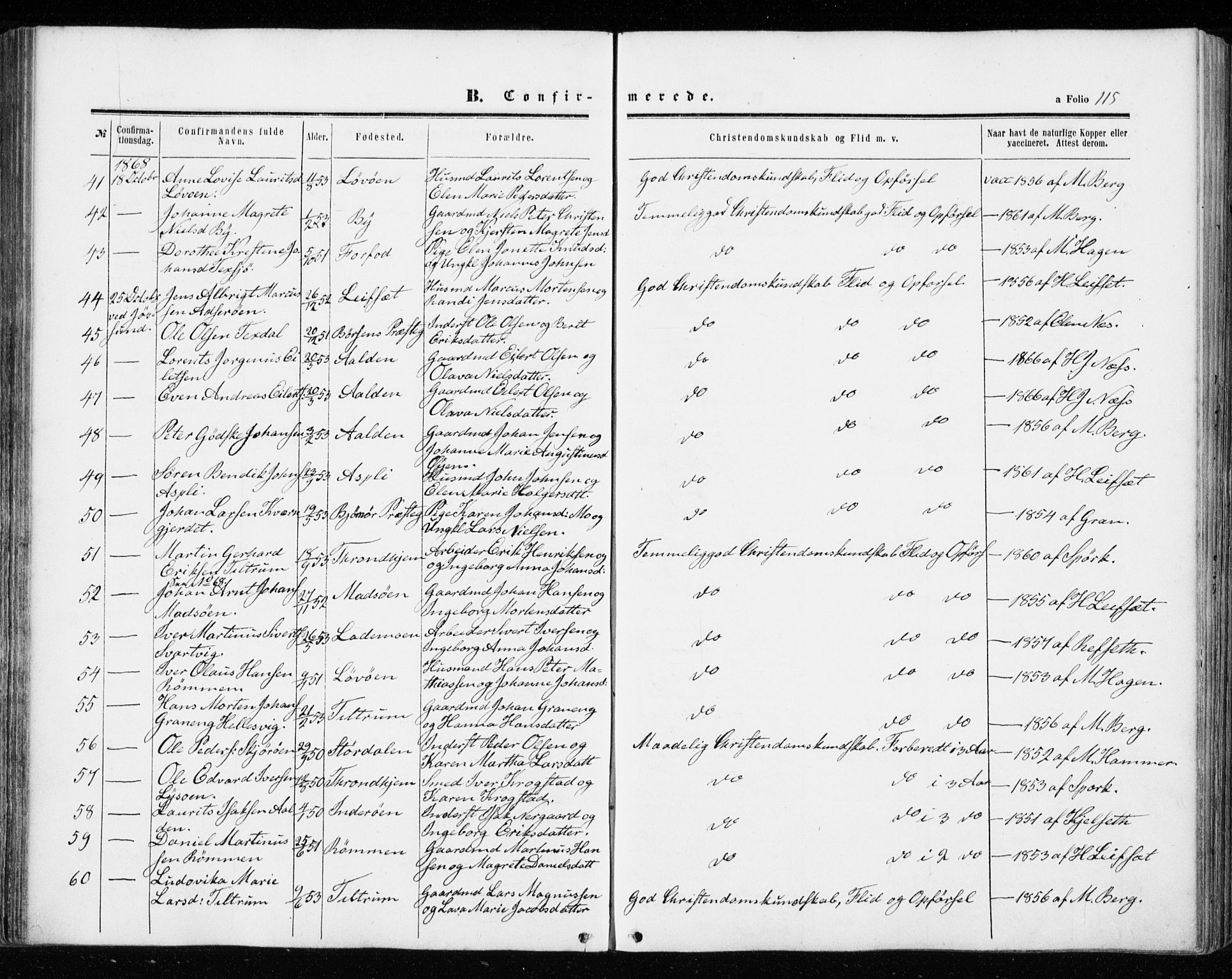 Ministerialprotokoller, klokkerbøker og fødselsregistre - Sør-Trøndelag, AV/SAT-A-1456/655/L0678: Parish register (official) no. 655A07, 1861-1873, p. 115