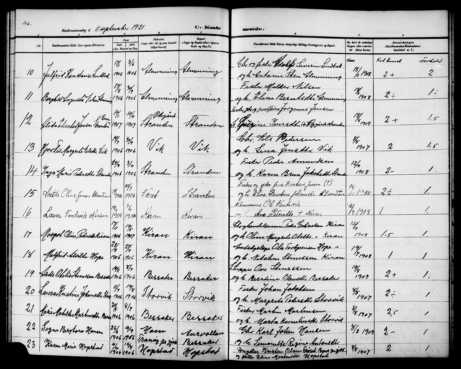 Ministerialprotokoller, klokkerbøker og fødselsregistre - Sør-Trøndelag, SAT/A-1456/657/L0717: Parish register (copy) no. 657C04, 1904-1923, p. 106
