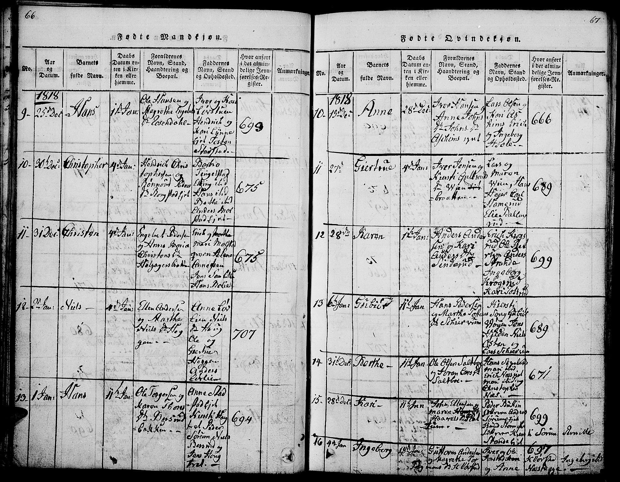 Gran prestekontor, SAH/PREST-112/H/Ha/Hab/L0001: Parish register (copy) no. 1, 1815-1824, p. 66-67