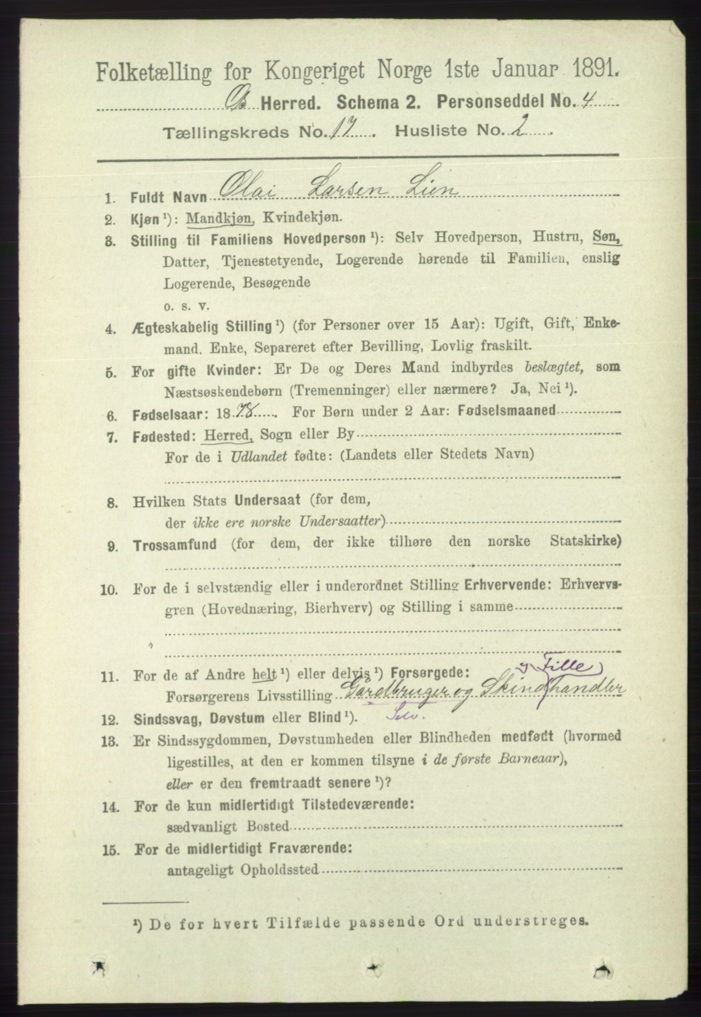 RA, 1891 census for 1243 Os, 1891, p. 3726