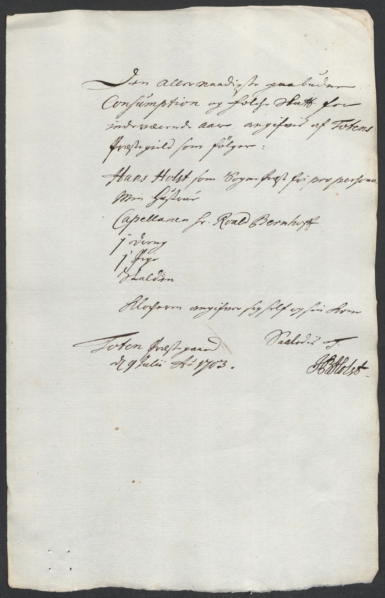 Rentekammeret inntil 1814, Reviderte regnskaper, Fogderegnskap, AV/RA-EA-4092/R18/L1301: Fogderegnskap Hadeland, Toten og Valdres, 1703, p. 118