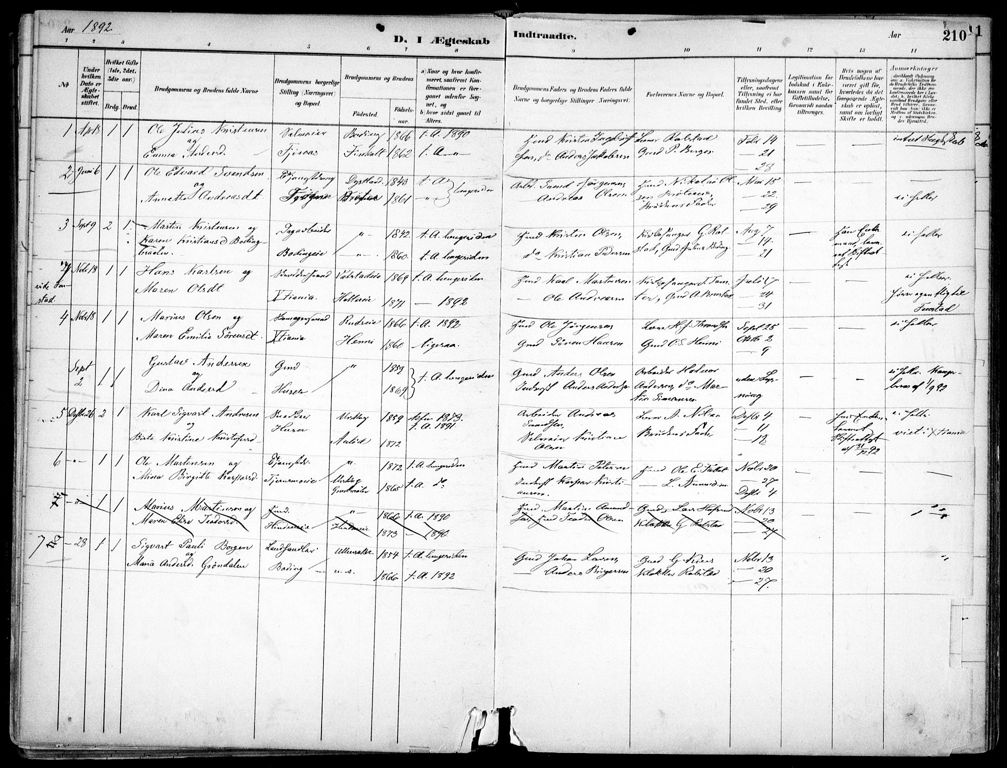 Nes prestekontor Kirkebøker, SAO/A-10410/F/Fc/L0002: Parish register (official) no. IIi 2, 1882-1916, p. 210