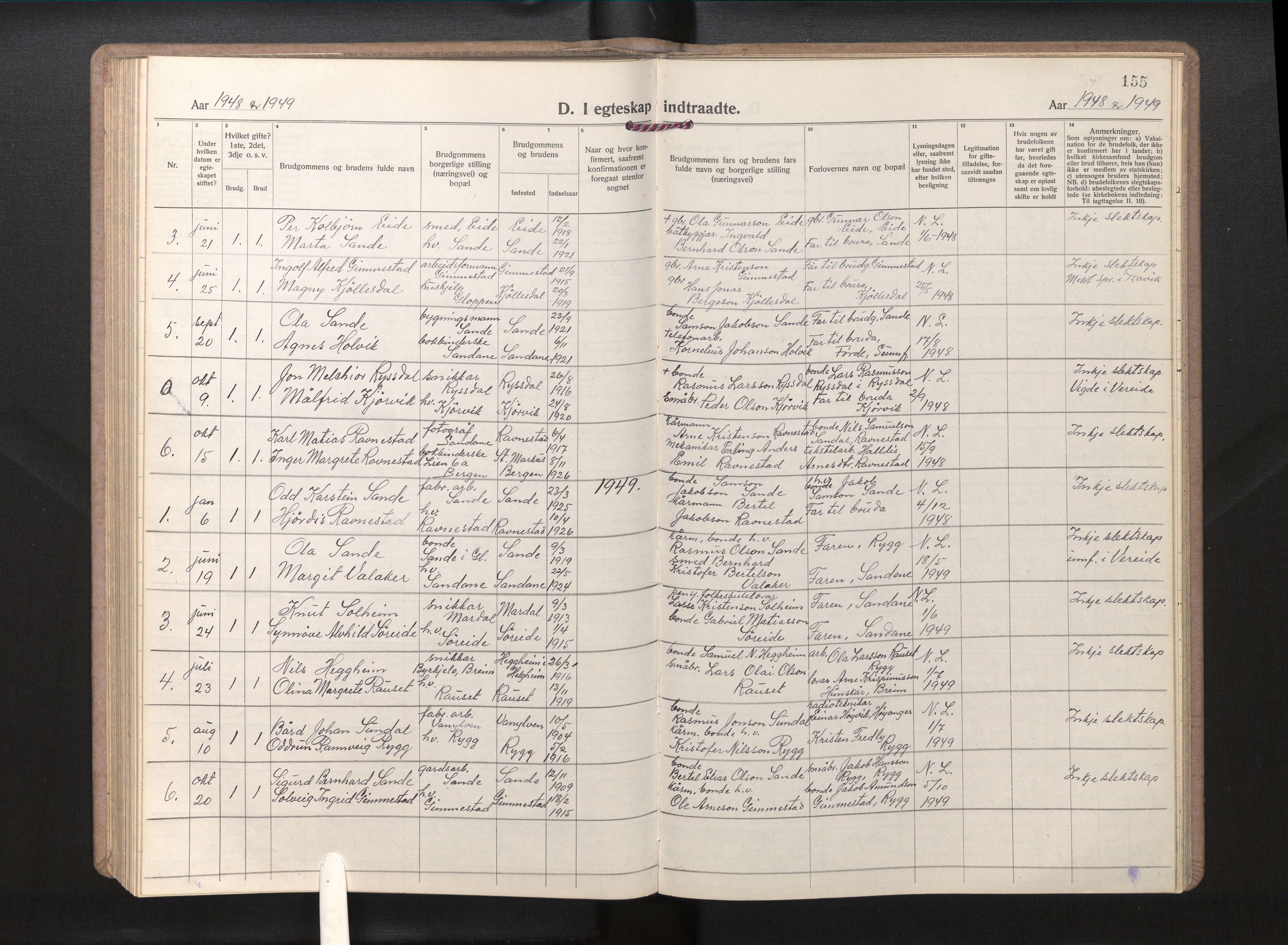 Gloppen sokneprestembete, SAB/A-80101/H/Hab/Habd/L0002: Parish register (copy) no. D 2, 1921-1967, p. 154b-155a