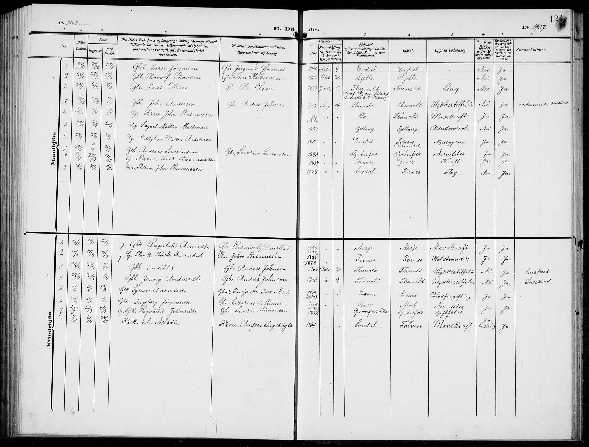 Stryn Sokneprestembete, AV/SAB-A-82501: Parish register (copy) no. C 4, 1905-1936, p. 124