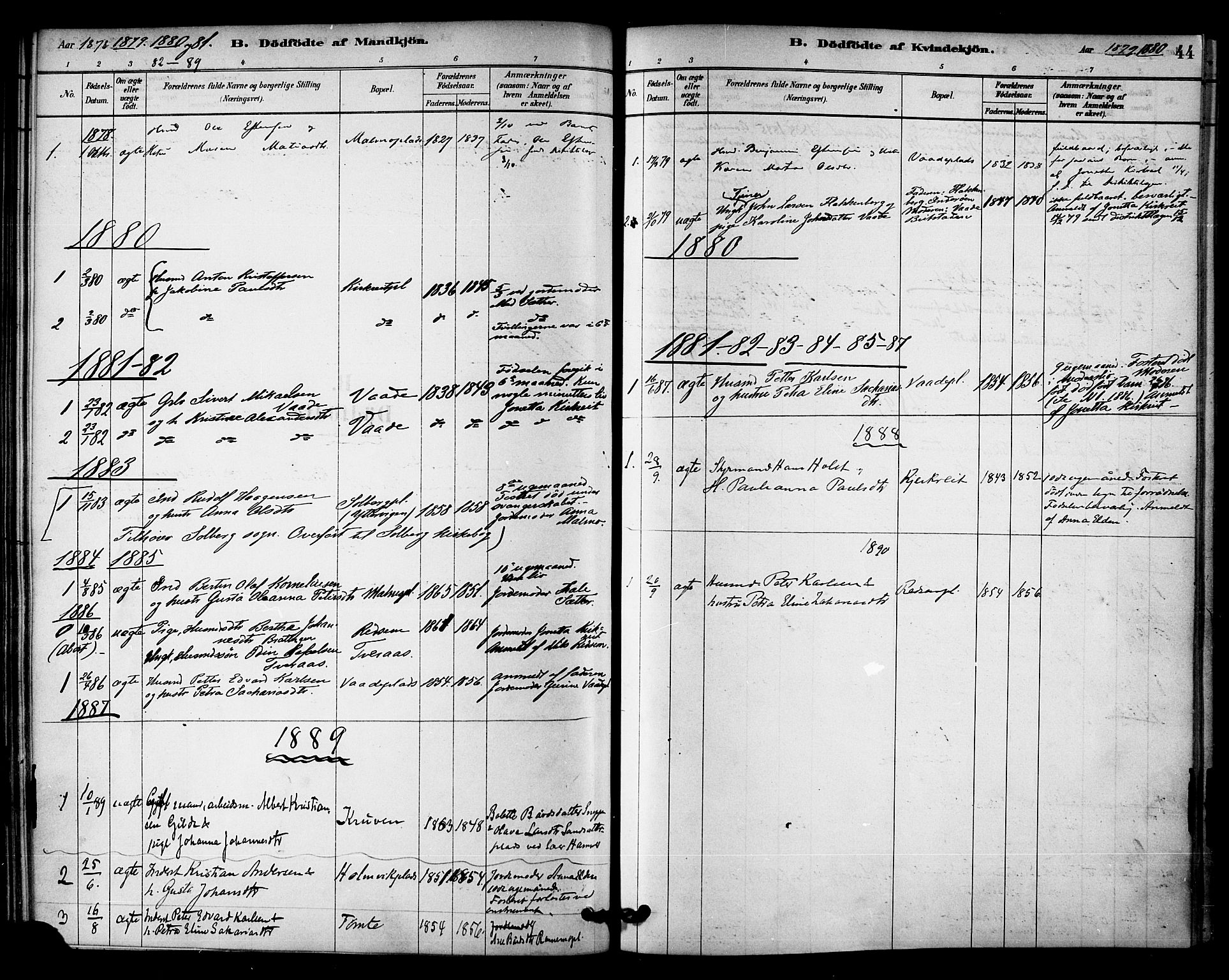 Ministerialprotokoller, klokkerbøker og fødselsregistre - Nord-Trøndelag, SAT/A-1458/745/L0429: Parish register (official) no. 745A01, 1878-1894, p. 44