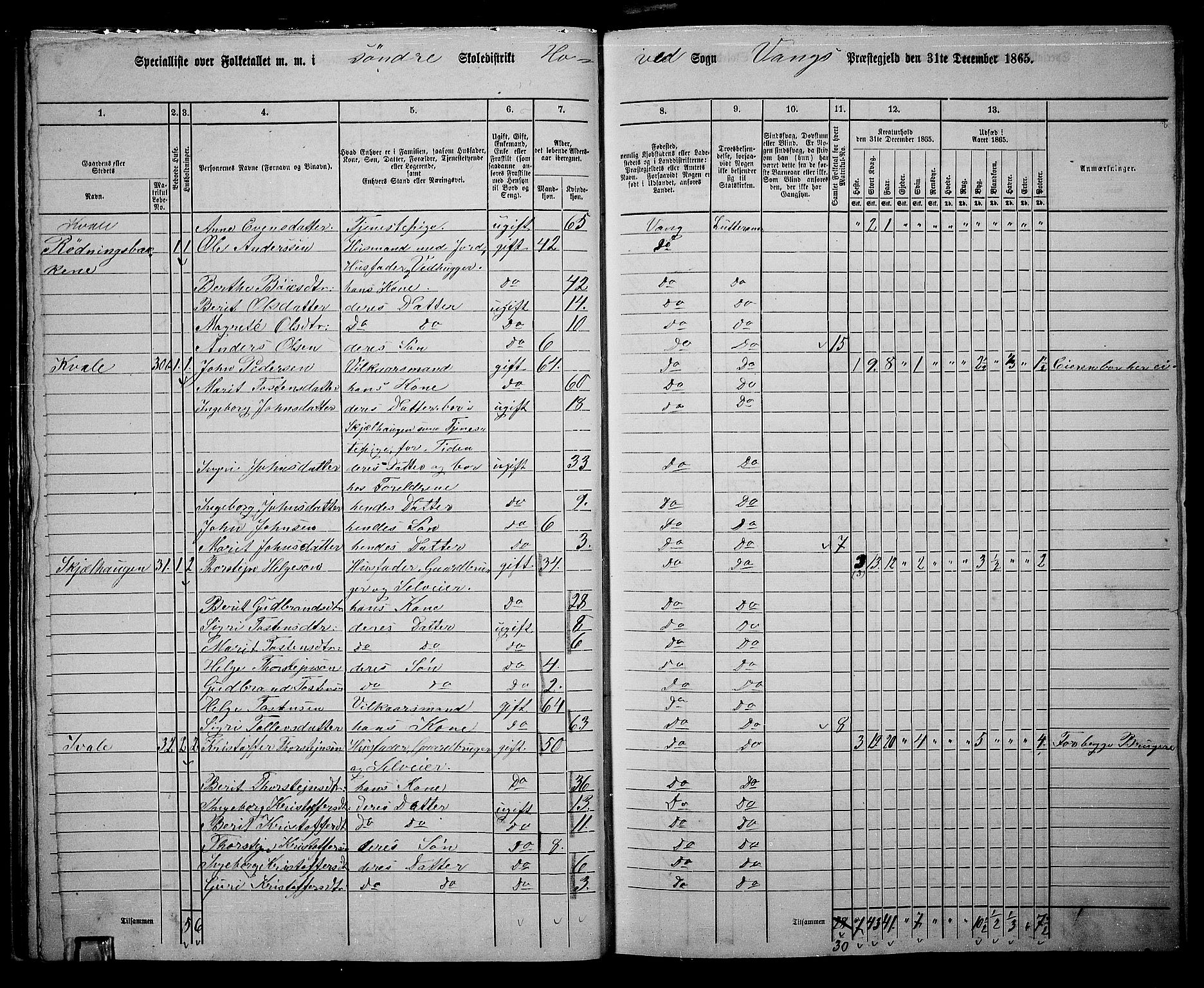 RA, 1865 census for Vang, 1865, p. 32