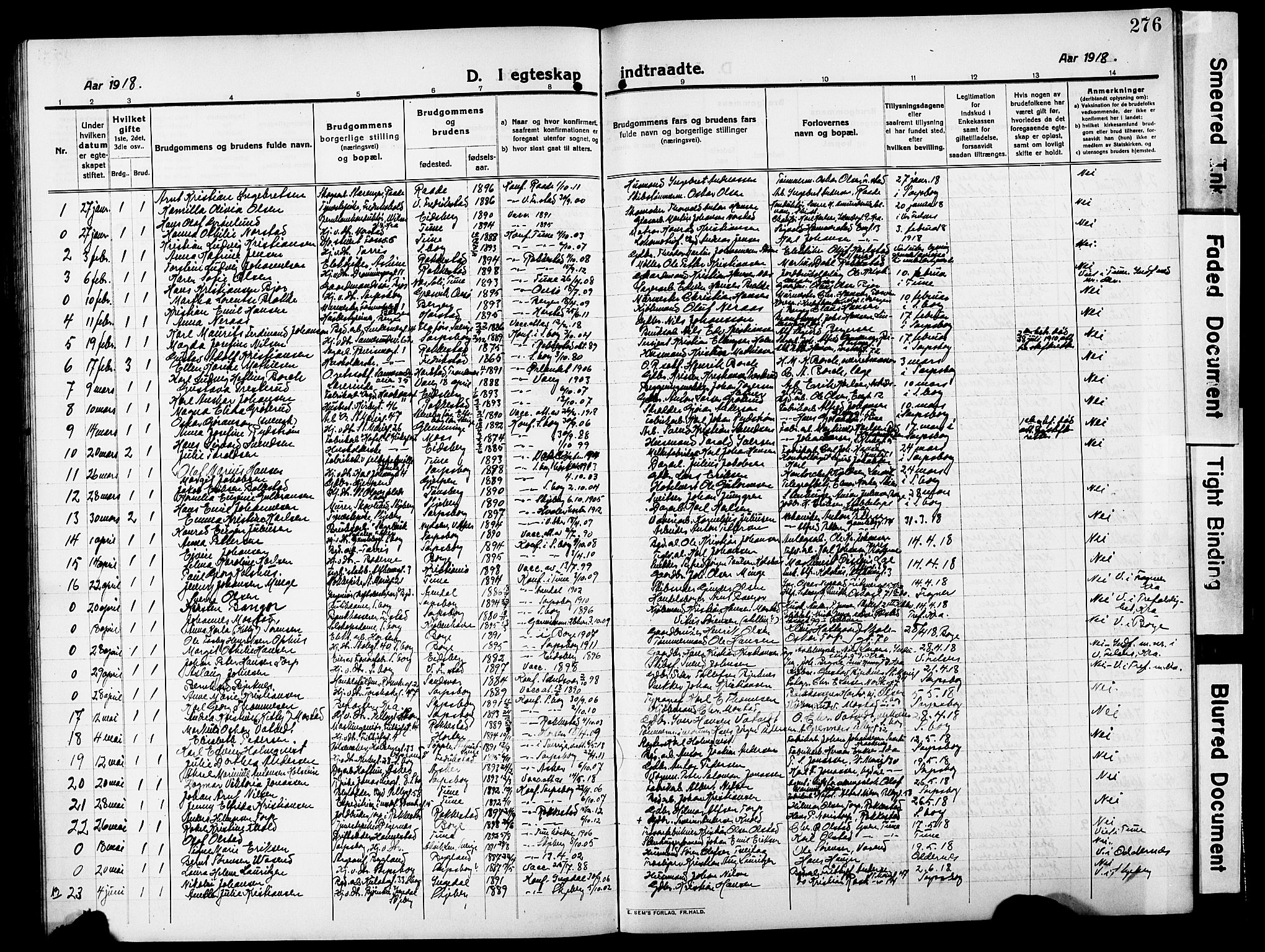 Sarpsborg prestekontor Kirkebøker, AV/SAO-A-2006/G/Ga/L0002: Parish register (copy) no. 2, 1912-1931, p. 276