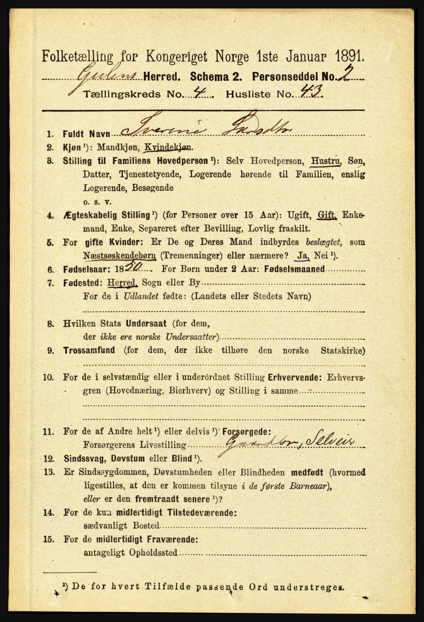 RA, 1891 census for 1411 Gulen, 1891, p. 1526