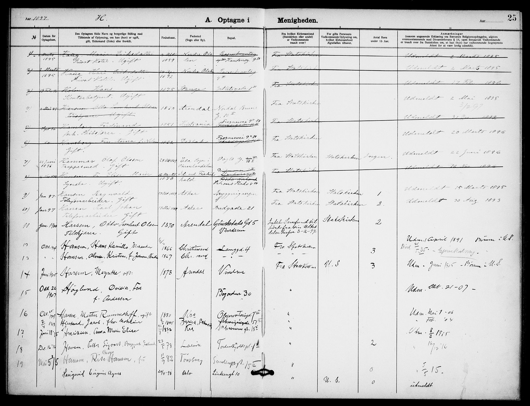 Broderskapets kirke Oslo , AV/SAO-PAO-0221/A/L0001: Dissenter register no. 1, 1880-1935, p. 25