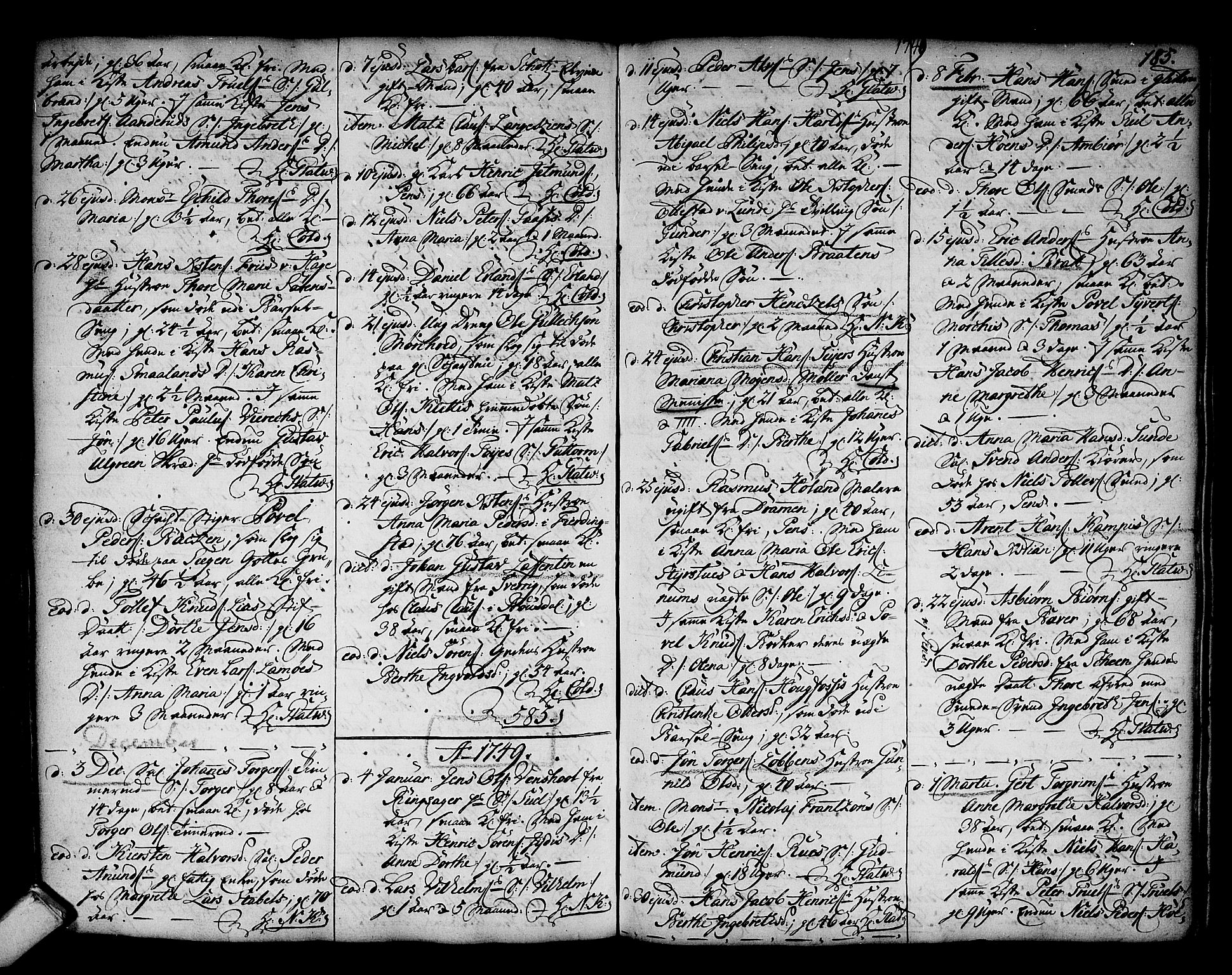 Kongsberg kirkebøker, AV/SAKO-A-22/F/Fa/L0003: Parish register (official) no. I 3, 1744-1755, p. 185