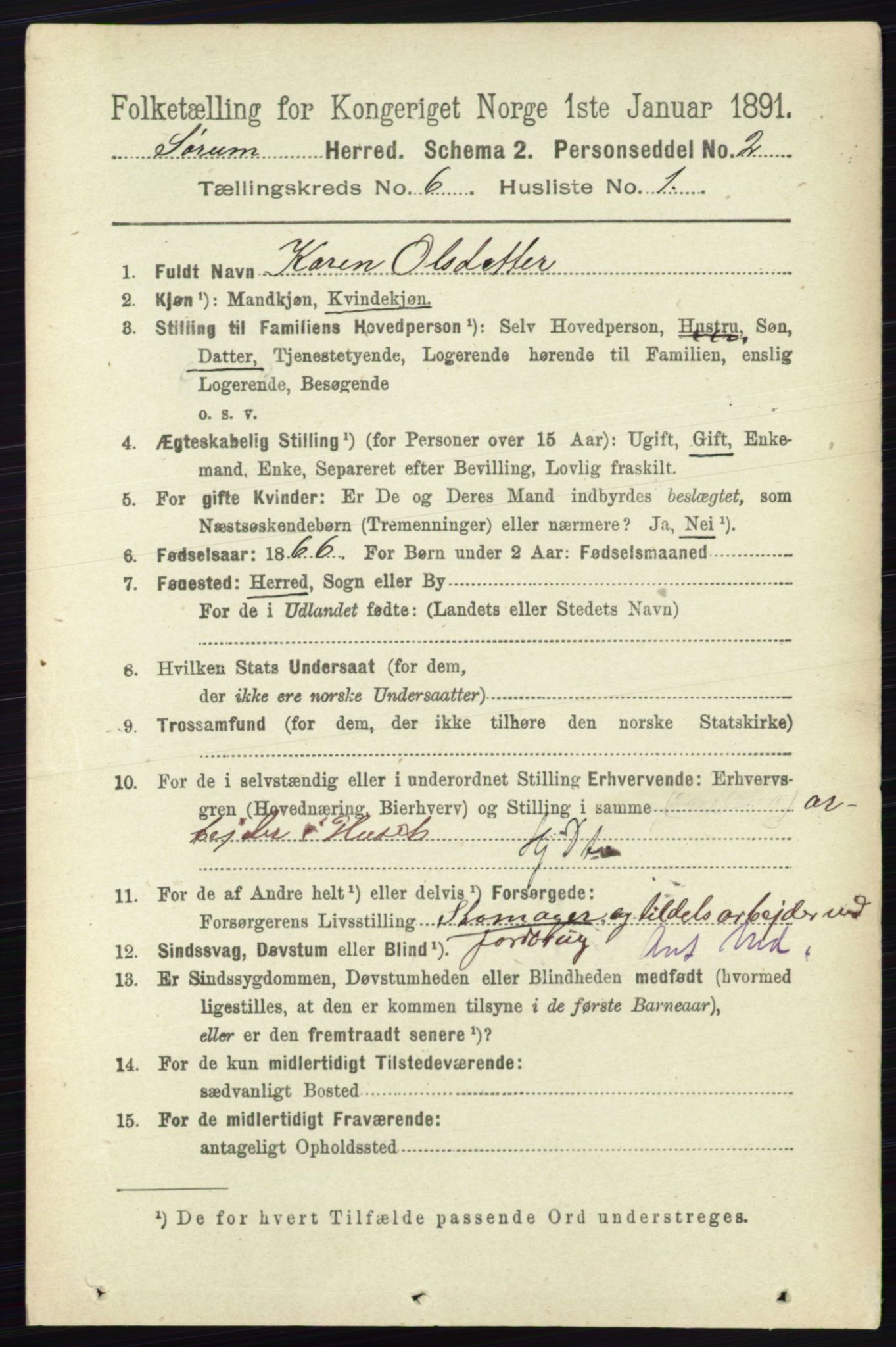 RA, 1891 census for 0226 Sørum, 1891, p. 2691