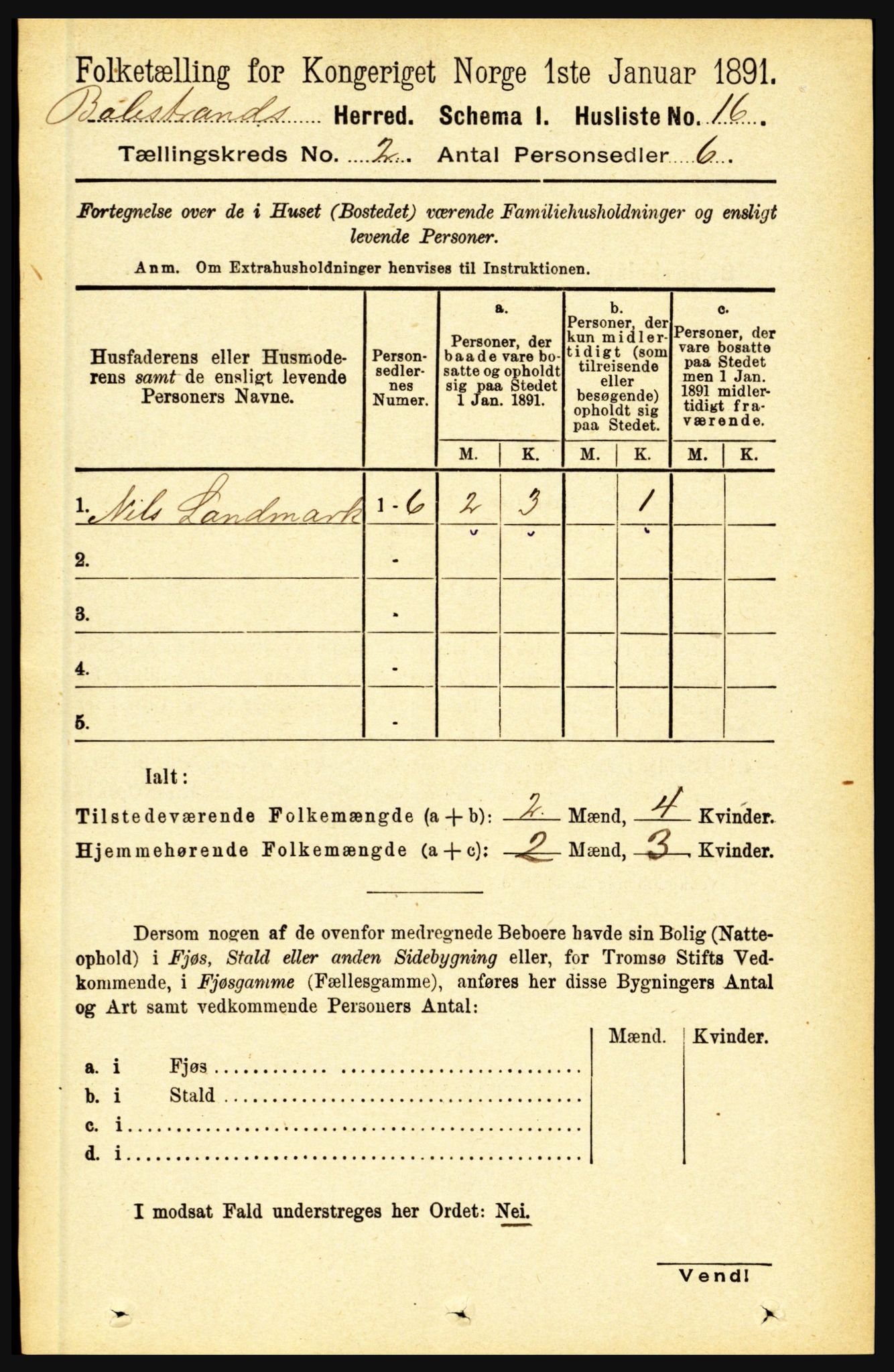 RA, 1891 census for 1418 Balestrand, 1891, p. 237