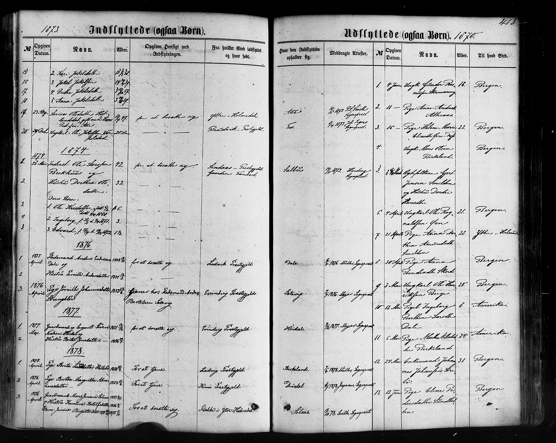 Hyllestad sokneprestembete, SAB/A-80401: Parish register (official) no. A 1, 1861-1886, p. 415