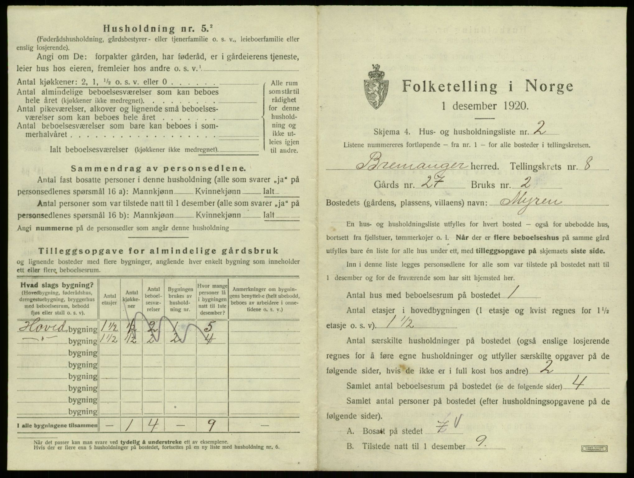 SAB, 1920 census for Bremanger, 1920, p. 624