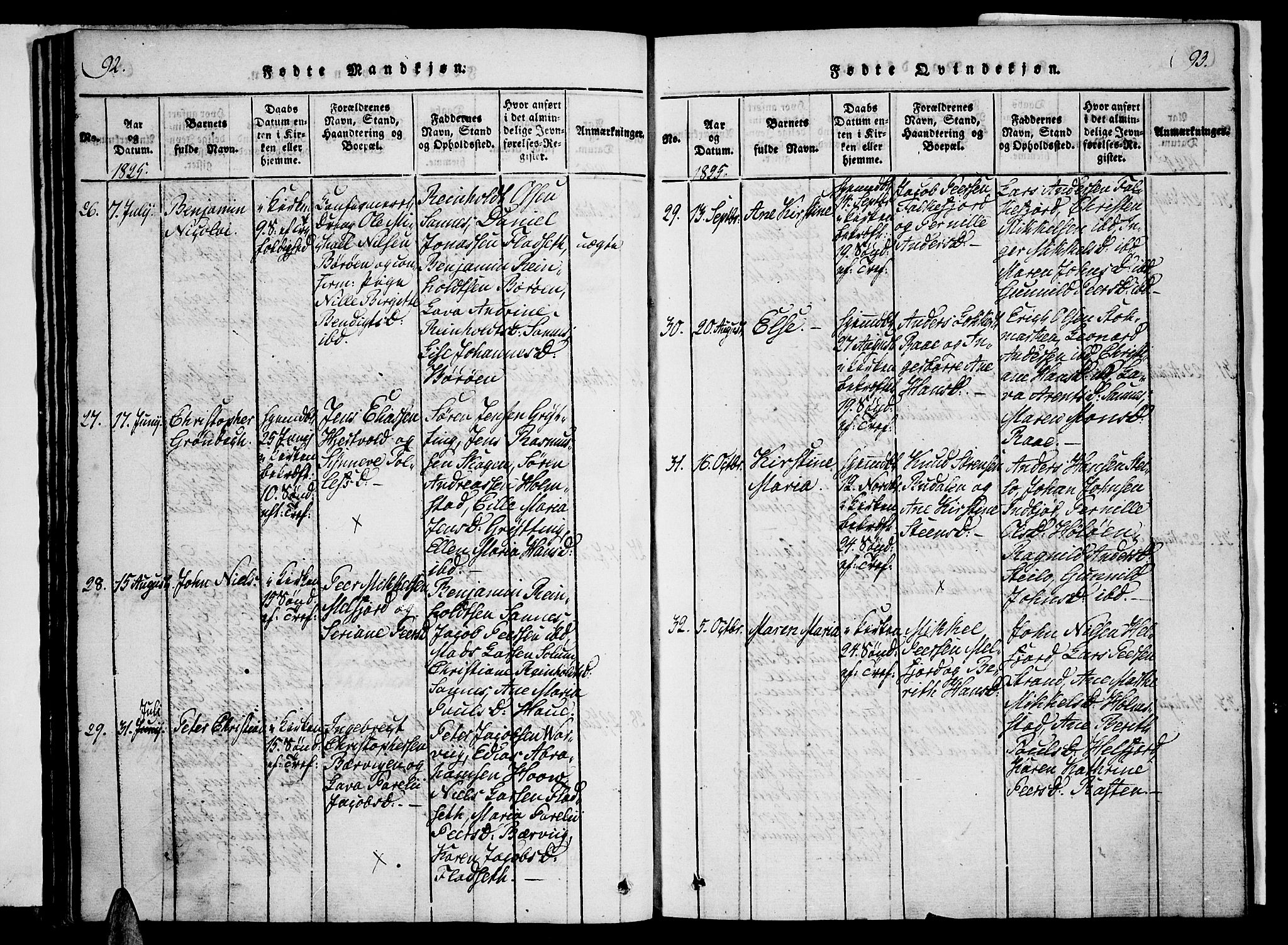 Ministerialprotokoller, klokkerbøker og fødselsregistre - Nordland, AV/SAT-A-1459/888/L1237: Parish register (official) no. 888A05 /1, 1820-1836, p. 92-93