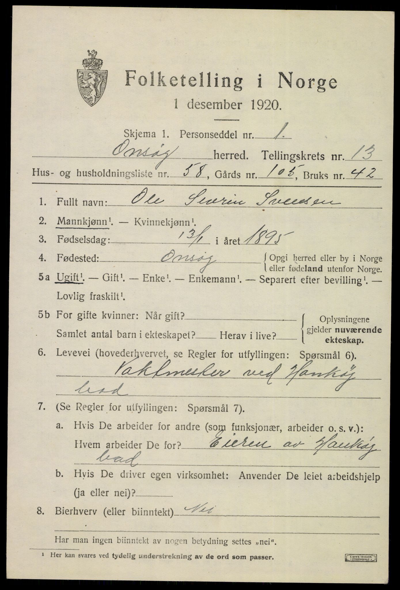 SAO, 1920 census for Onsøy, 1920, p. 16210