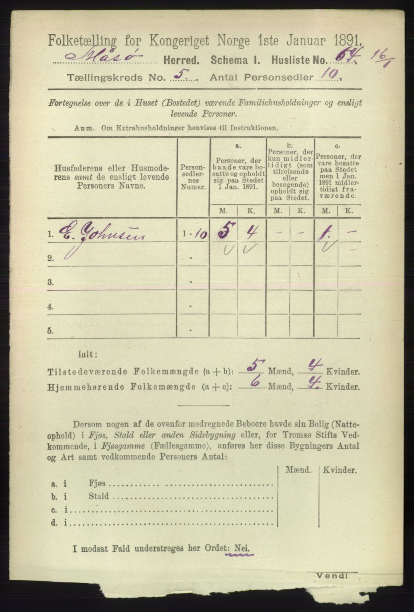 RA, 1891 census for 2018 Måsøy, 1891, p. 718