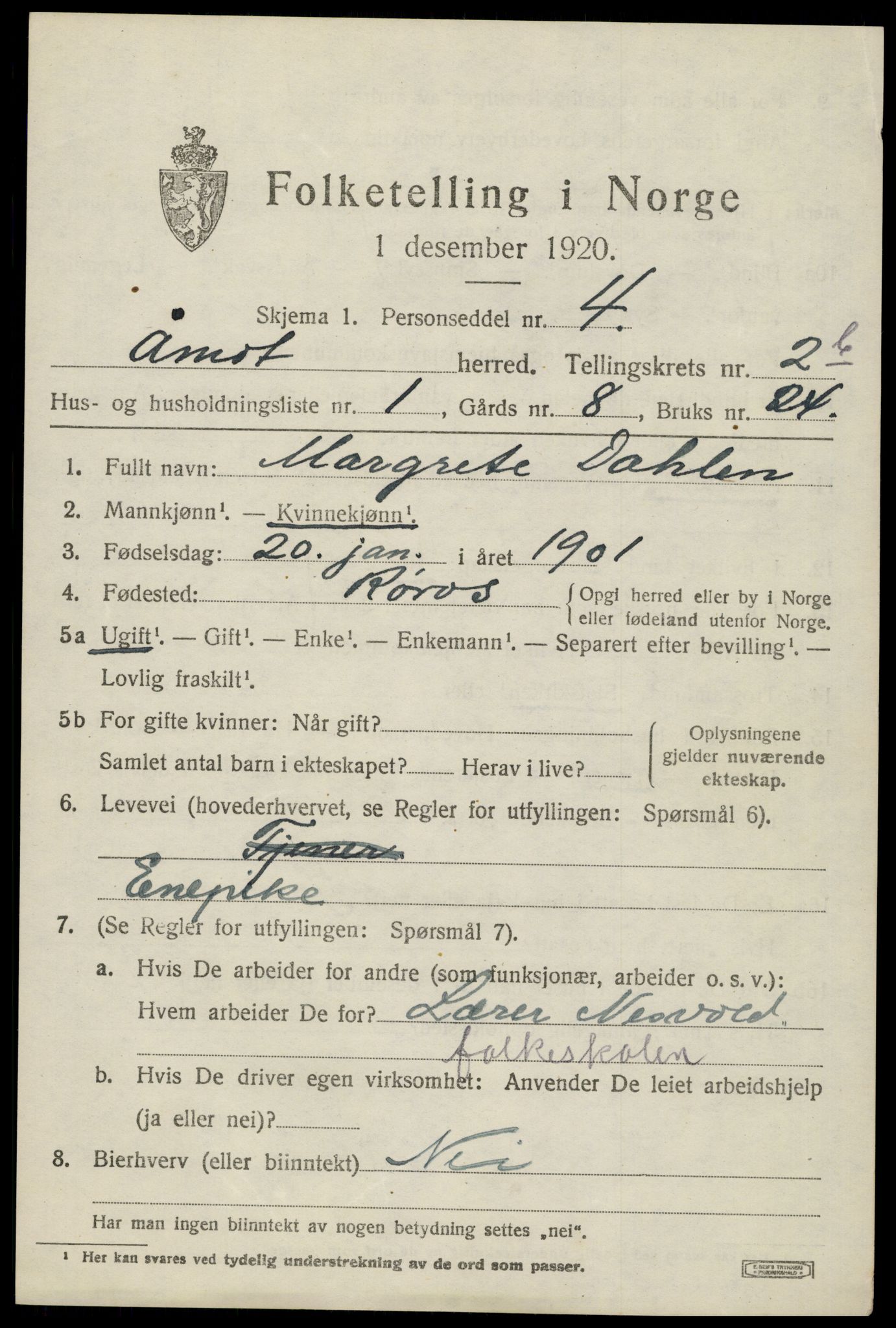 SAH, 1920 census for Åmot, 1920, p. 3839