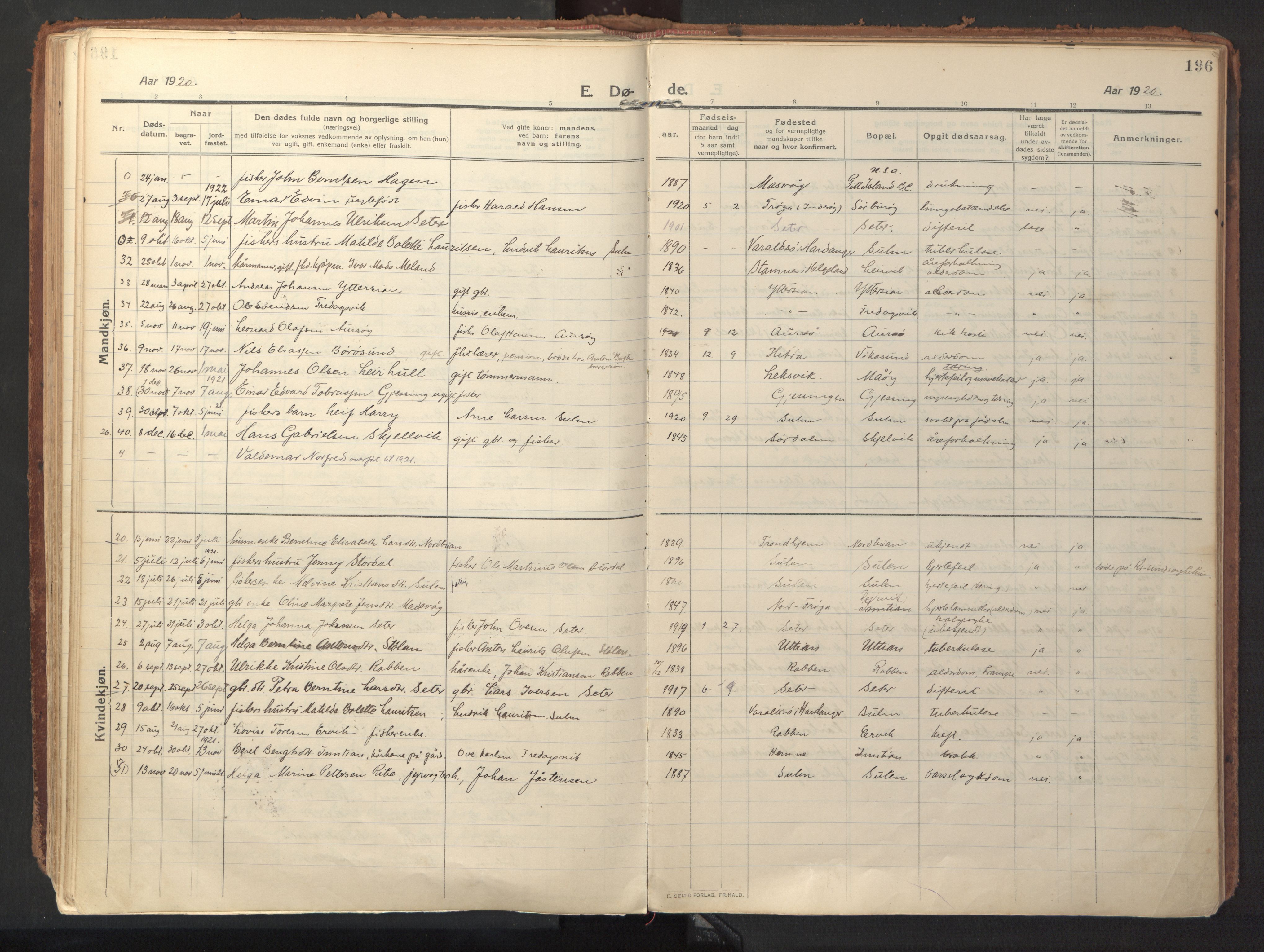 Ministerialprotokoller, klokkerbøker og fødselsregistre - Sør-Trøndelag, SAT/A-1456/640/L0581: Parish register (official) no. 640A06, 1910-1924, p. 196