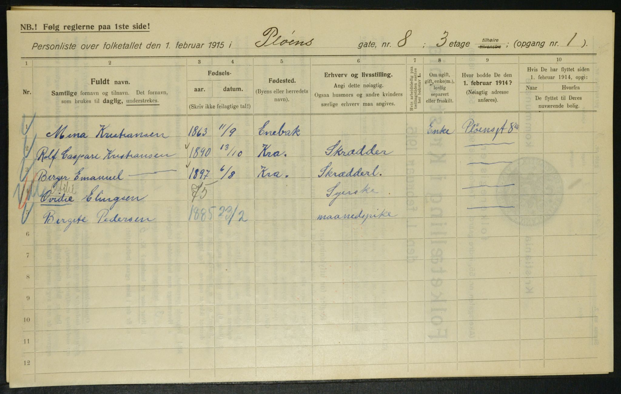 OBA, Municipal Census 1915 for Kristiania, 1915, p. 80328