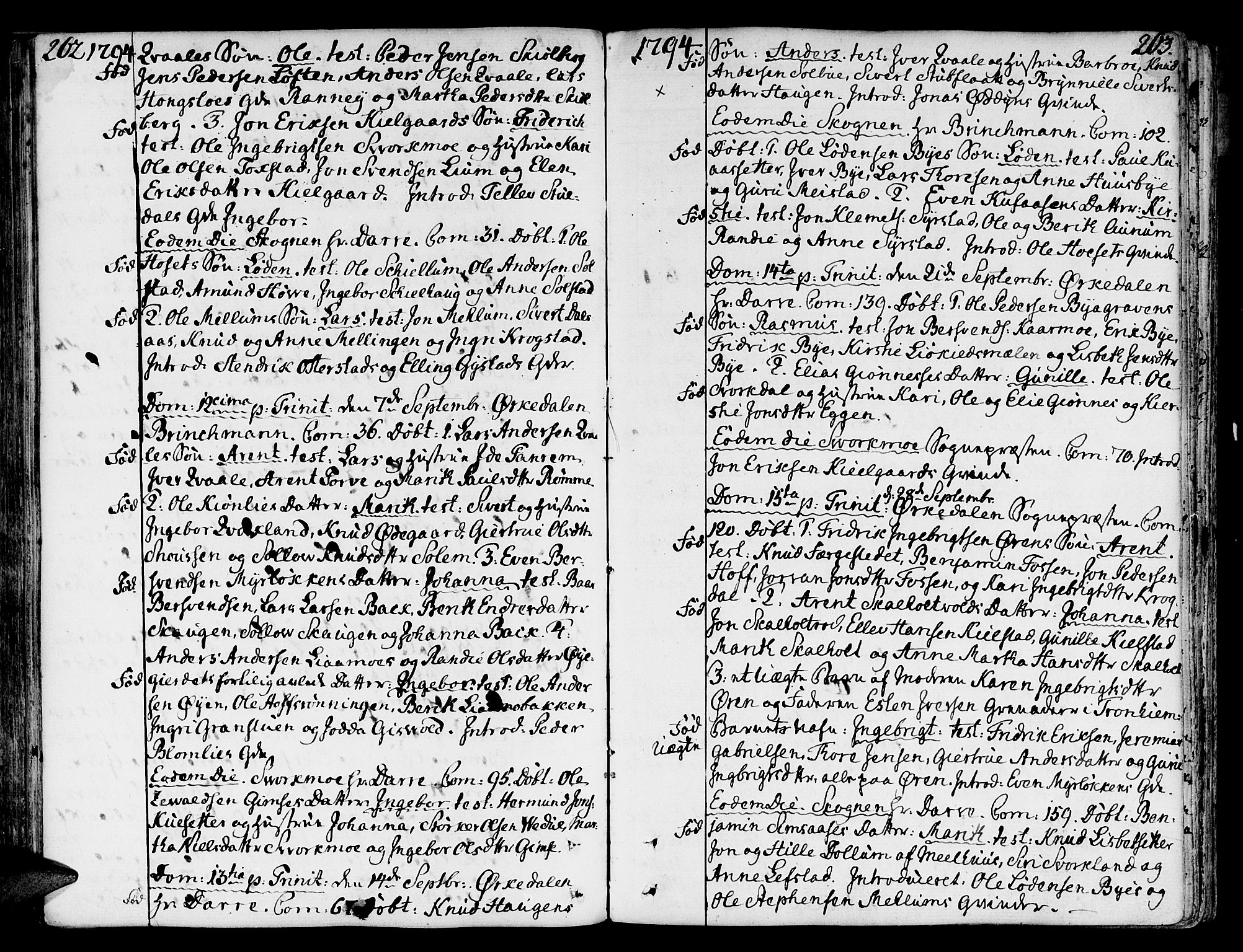 Ministerialprotokoller, klokkerbøker og fødselsregistre - Sør-Trøndelag, SAT/A-1456/668/L0802: Parish register (official) no. 668A02, 1776-1799, p. 262-263