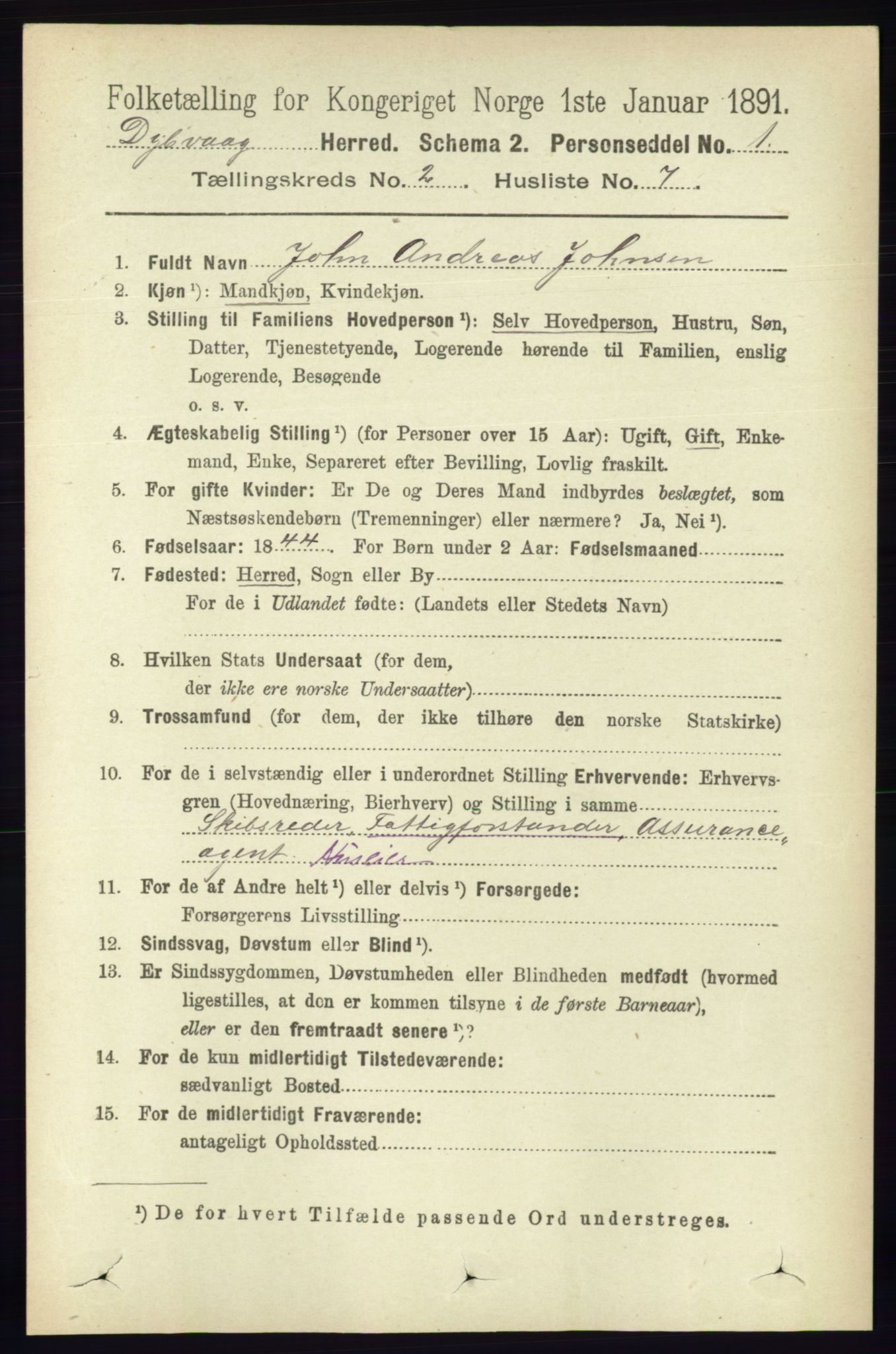 RA, 1891 census for 0915 Dypvåg, 1891, p. 552