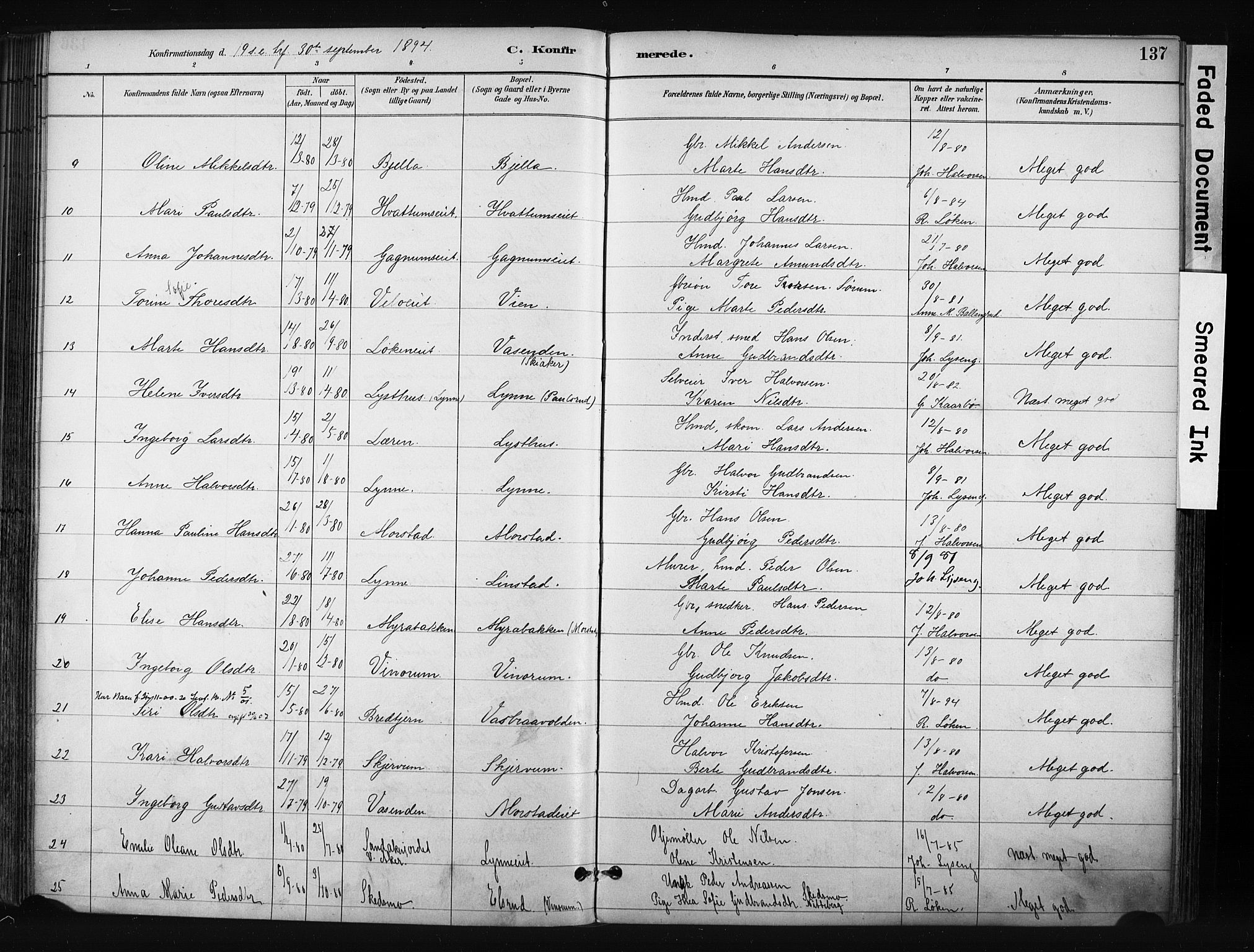 Gran prestekontor, SAH/PREST-112/H/Ha/Haa/L0017: Parish register (official) no. 17, 1889-1897, p. 137