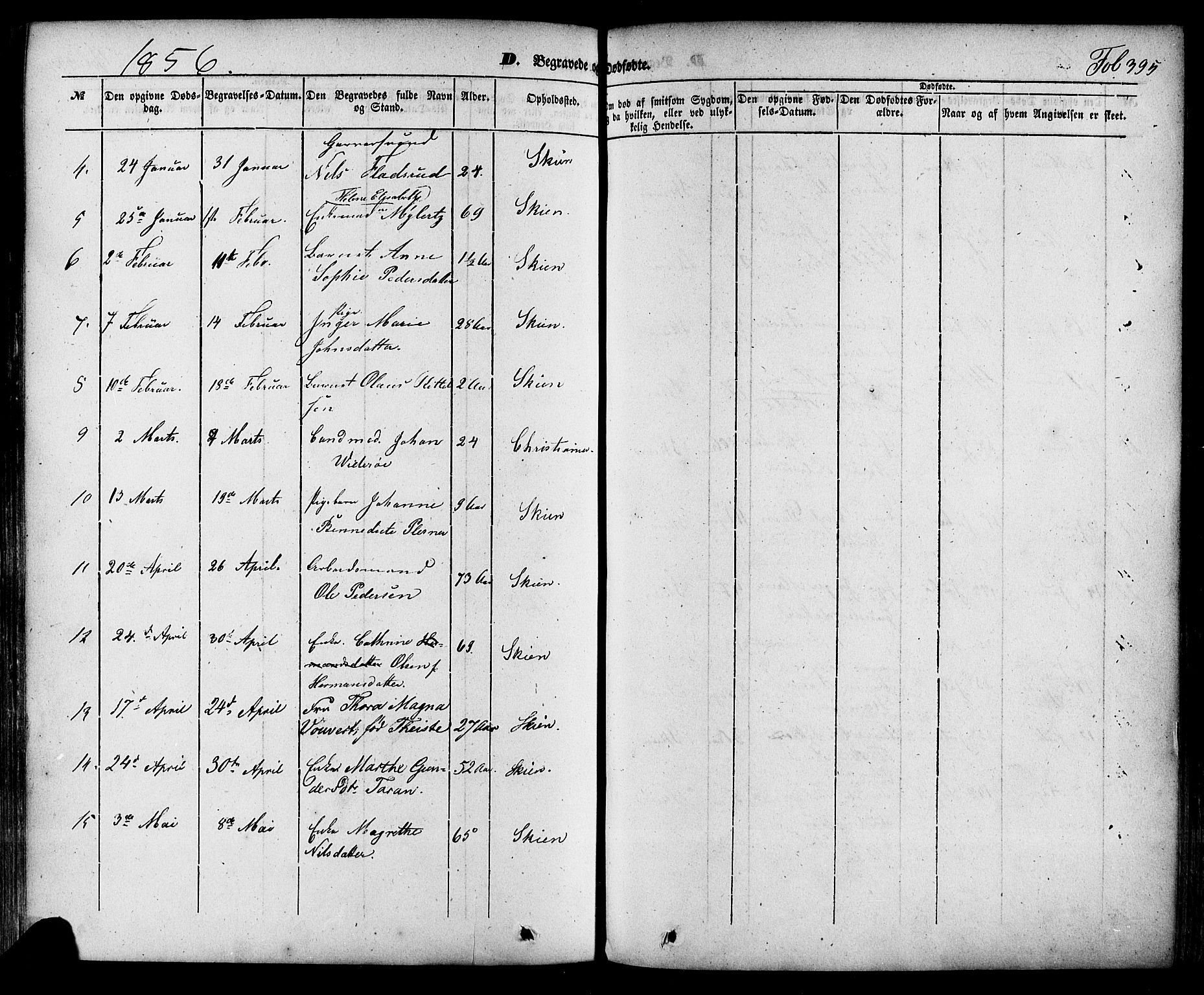 Skien kirkebøker, SAKO/A-302/F/Fa/L0006a: Parish register (official) no. 6A, 1843-1856, p. 395
