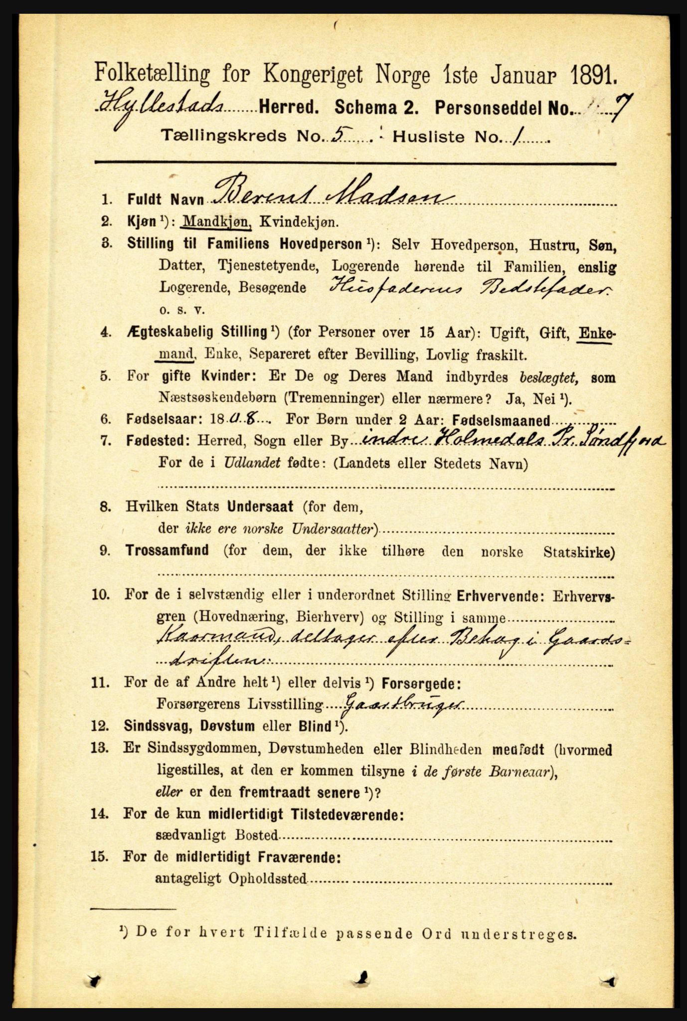 RA, 1891 census for 1413 Hyllestad, 1891, p. 816